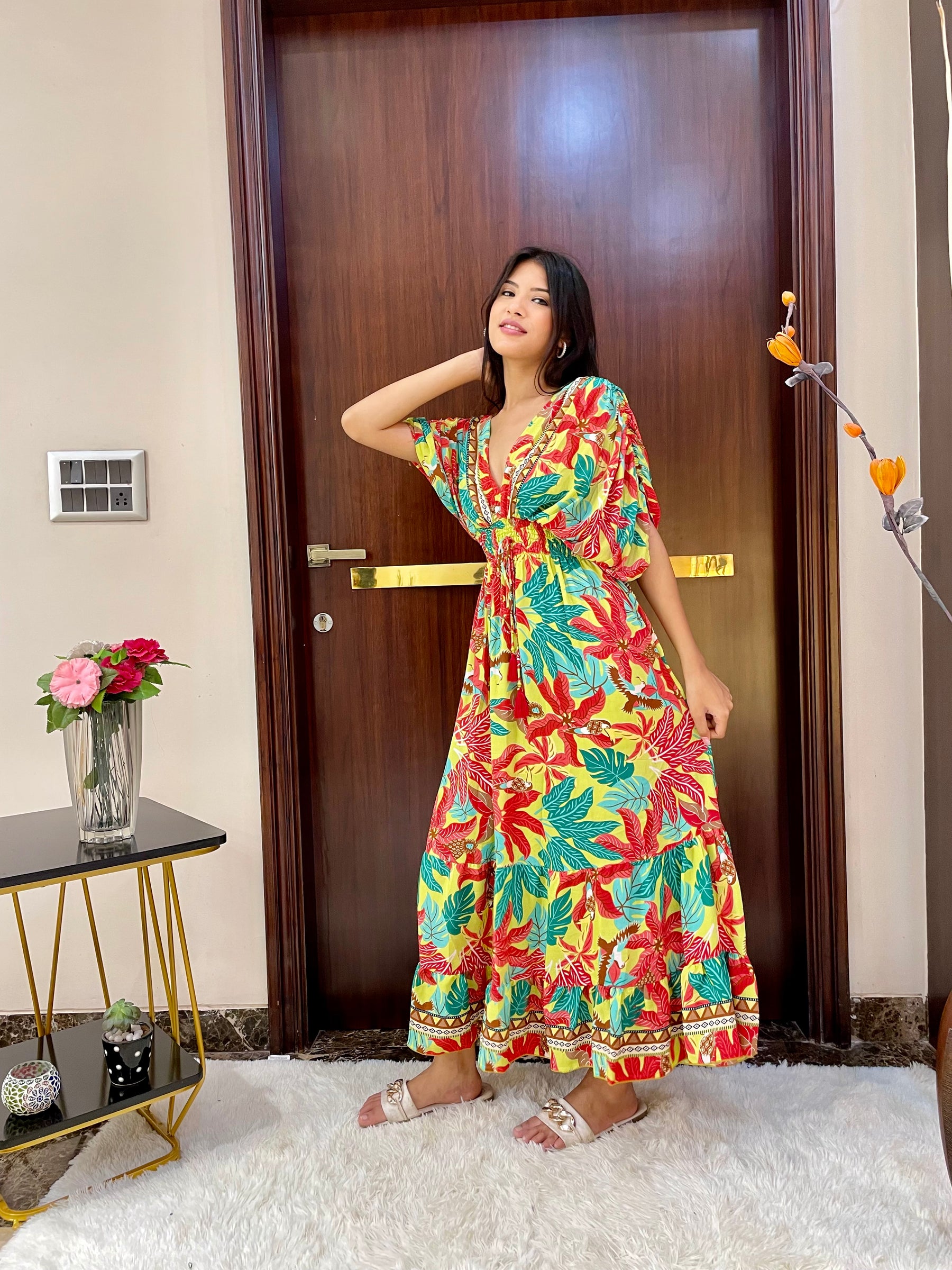 Balloon Pattern Boho Printed Maxi Dress - Sunlit Oasis Delight