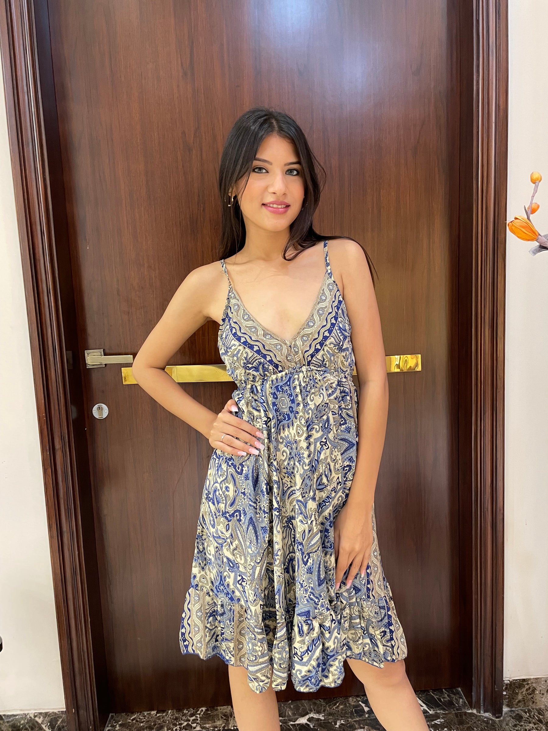 Ruffle Hem Boho Printed Short Dress in Breezy Bliss