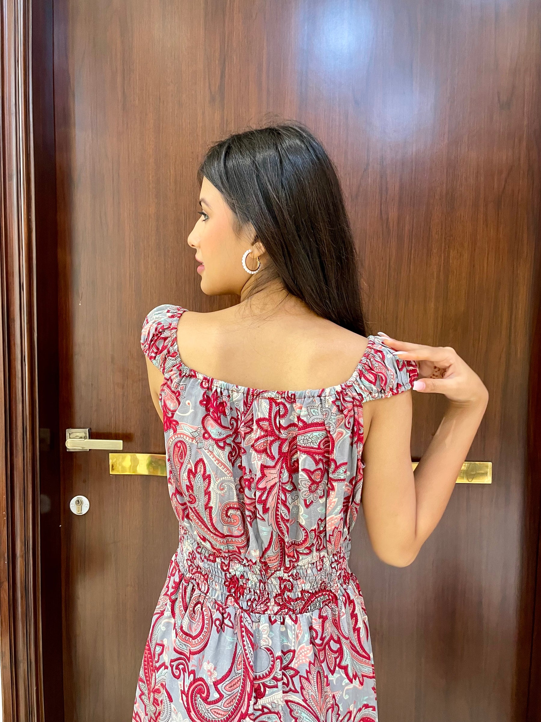 Flair Hem Boho Printed Short Dress - Crimson Twilight