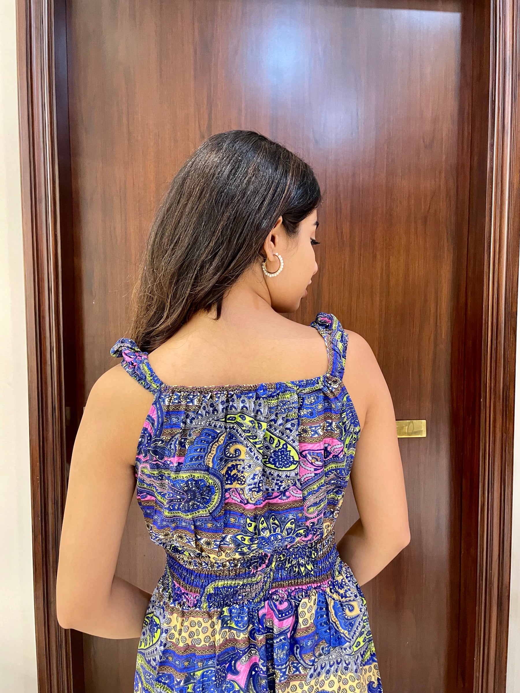 Flair Hem Boho Printed Short Dress - Forest Indigo