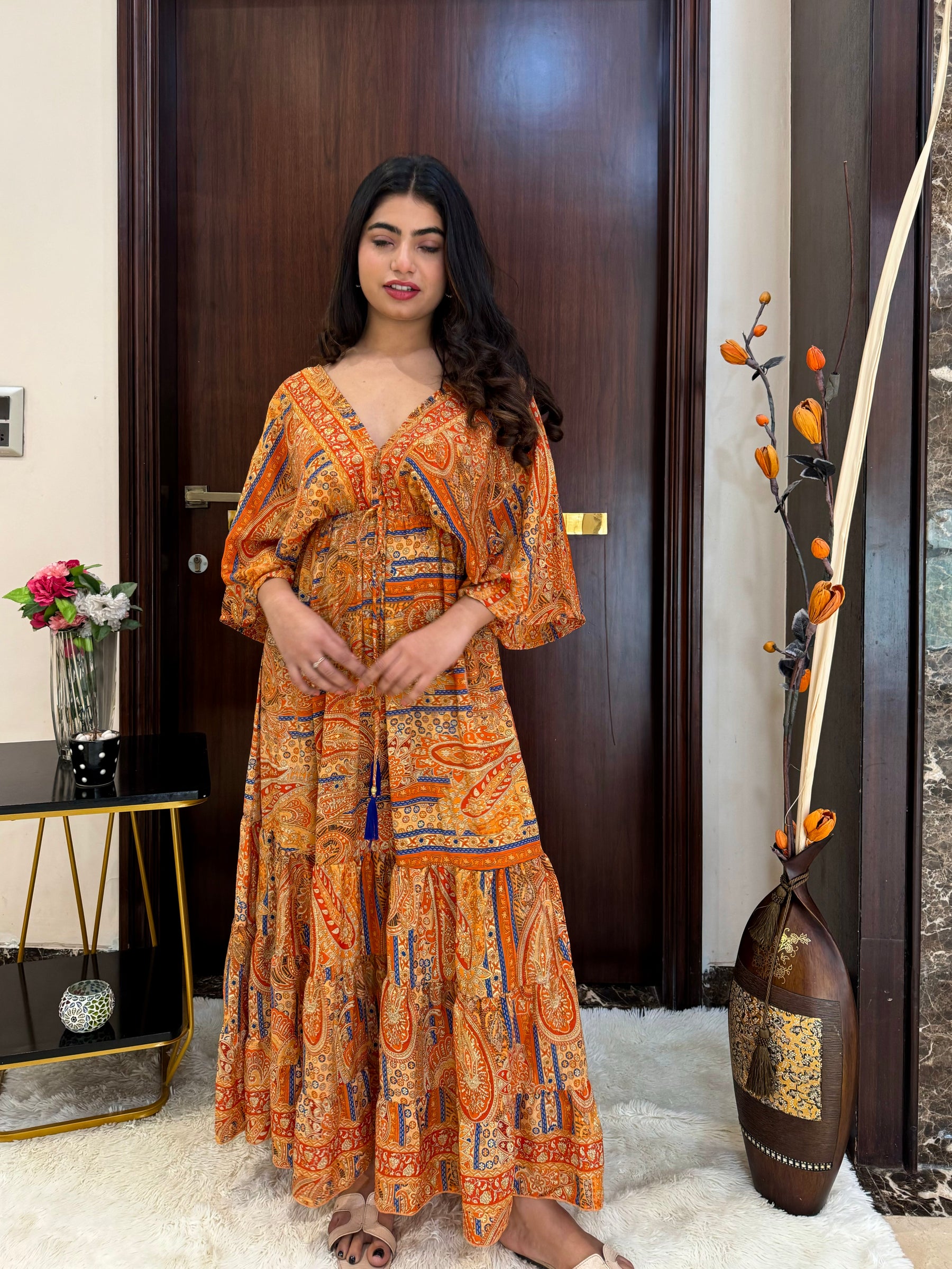 Kaftan pattern boho foil printed maxi dress - Sun Kissed SmisingBee