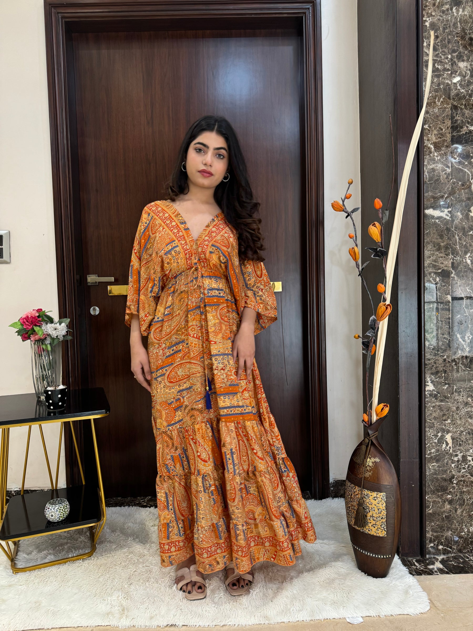 Kaftan pattern boho foil printed maxi dress - Sun Kissed SmisingBee