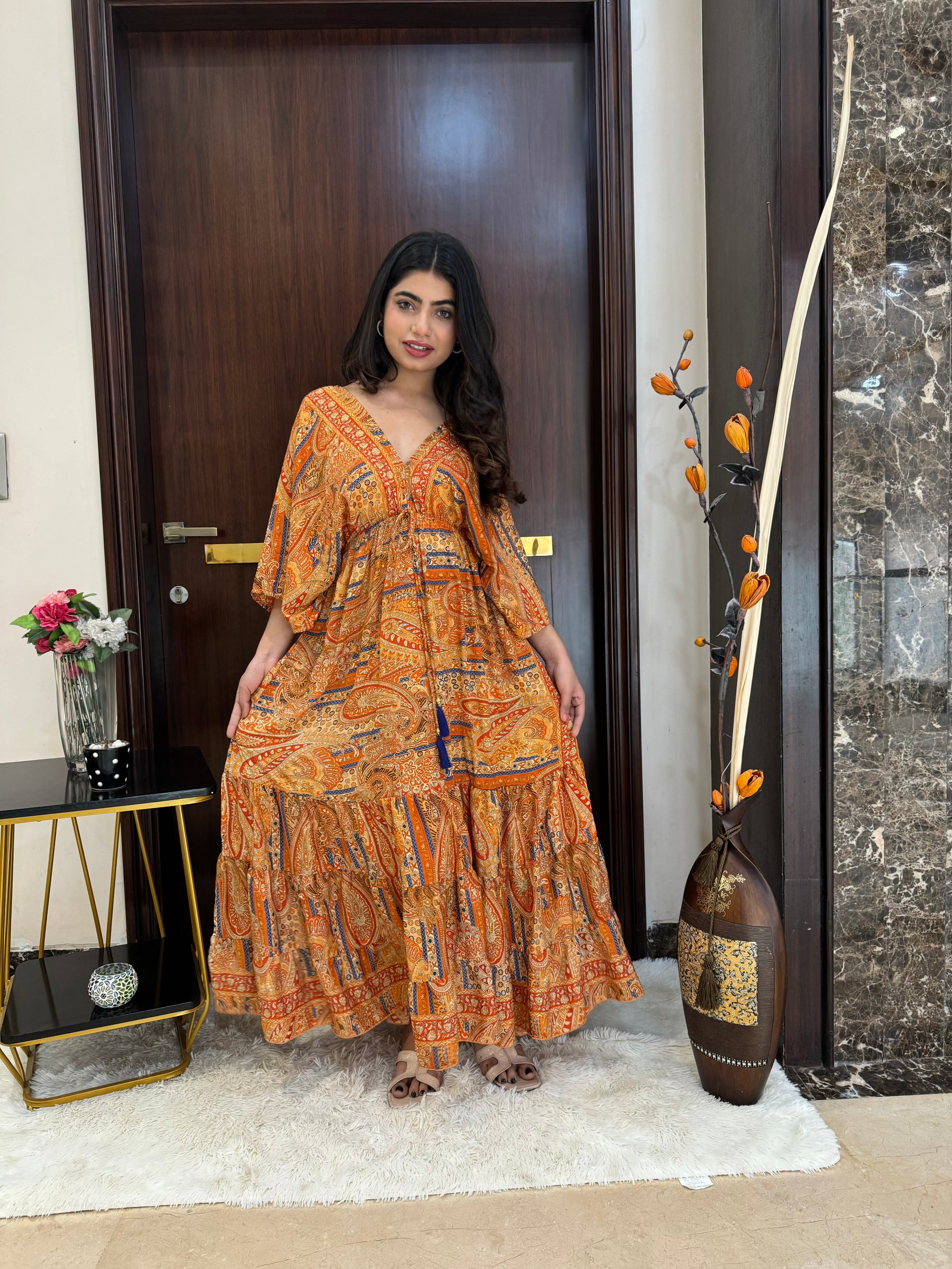 Kaftan pattern boho foil printed maxi dress - Sun Kissed SmisingBee