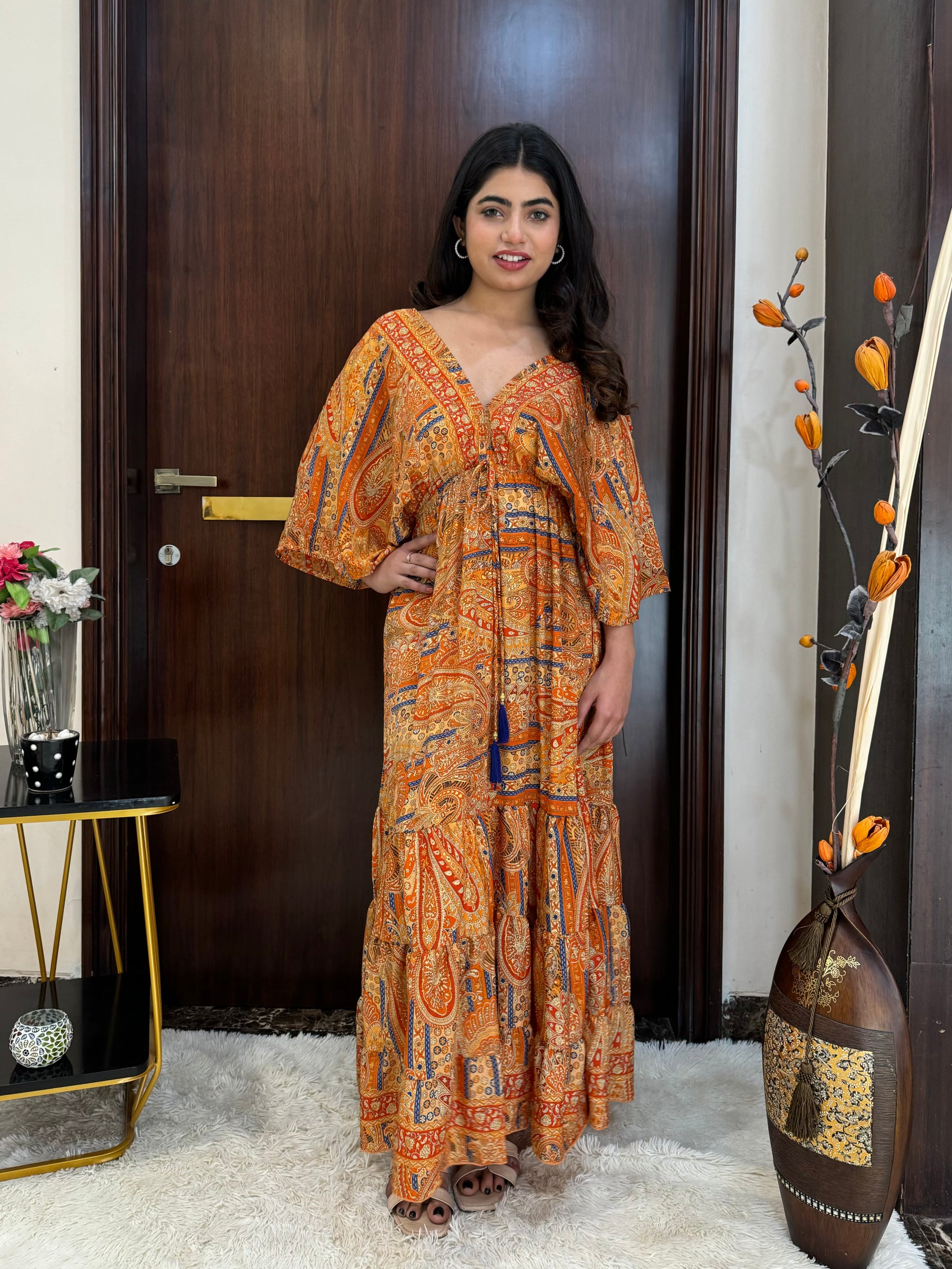 Kaftan pattern boho foil printed maxi dress - Sun Kissed SmisingBee