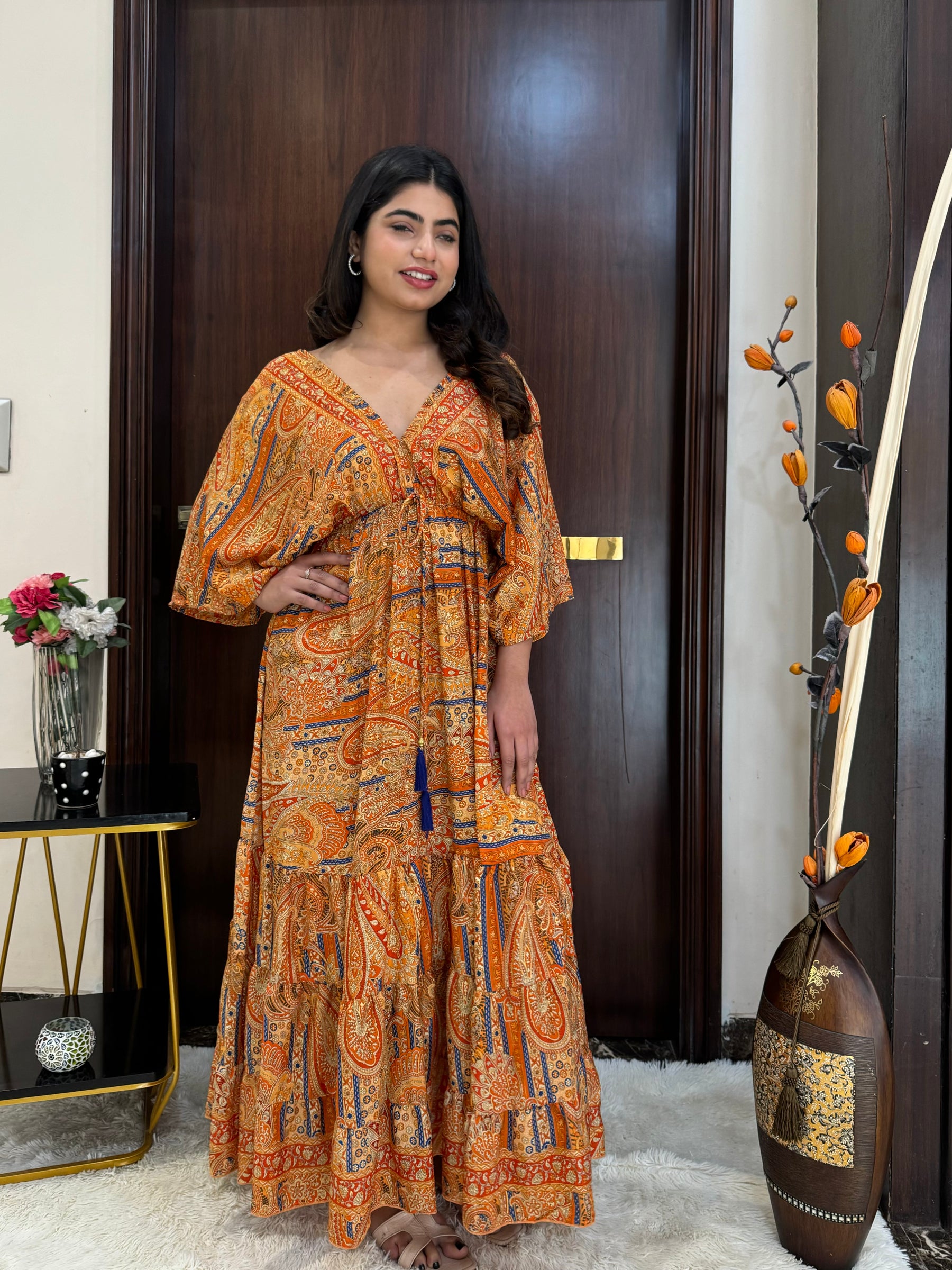Kaftan pattern boho foil printed maxi dress - Sun Kissed SmisingBee