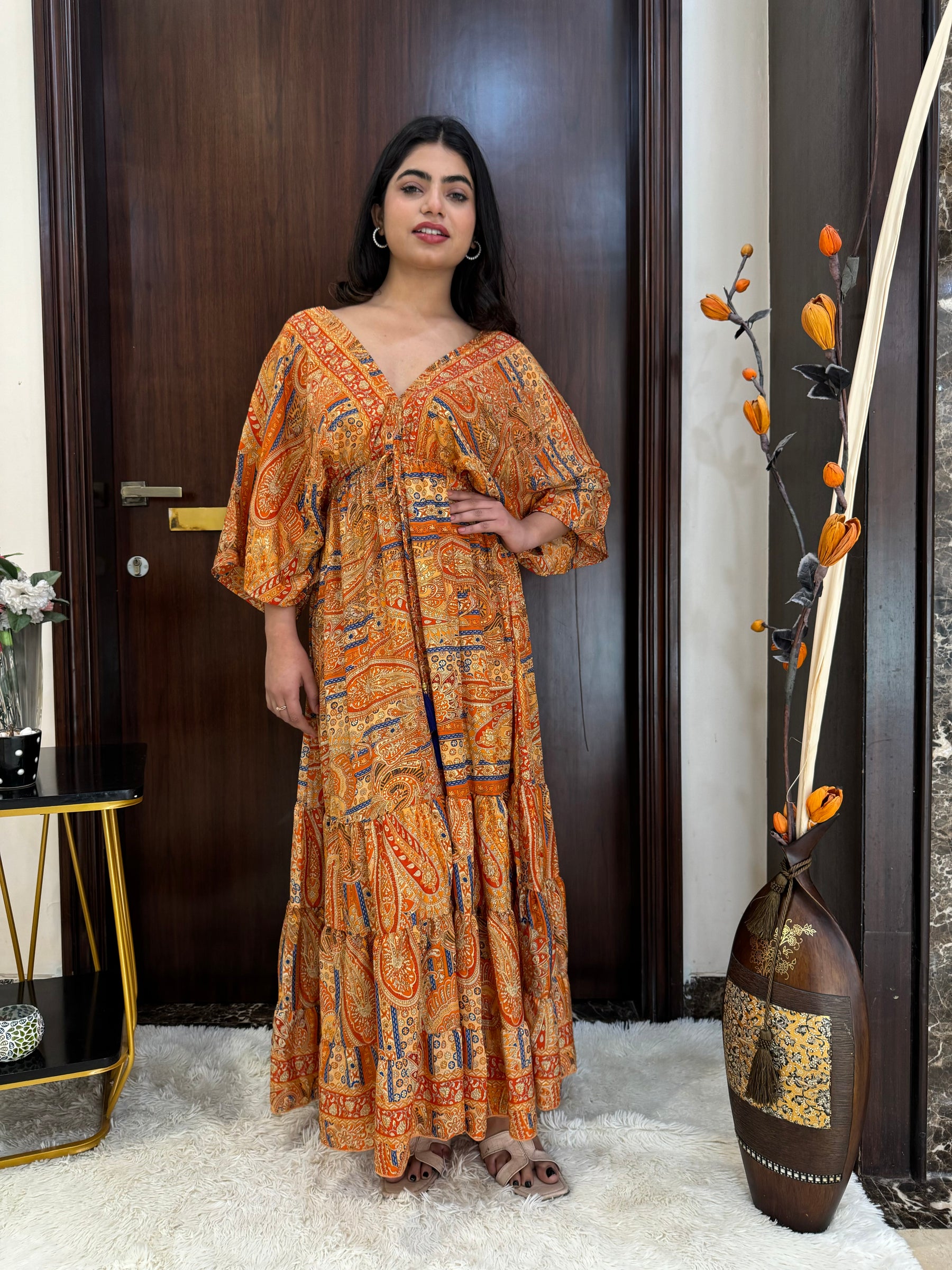 Kaftan pattern boho foil printed maxi dress - Sun Kissed SmisingBee
