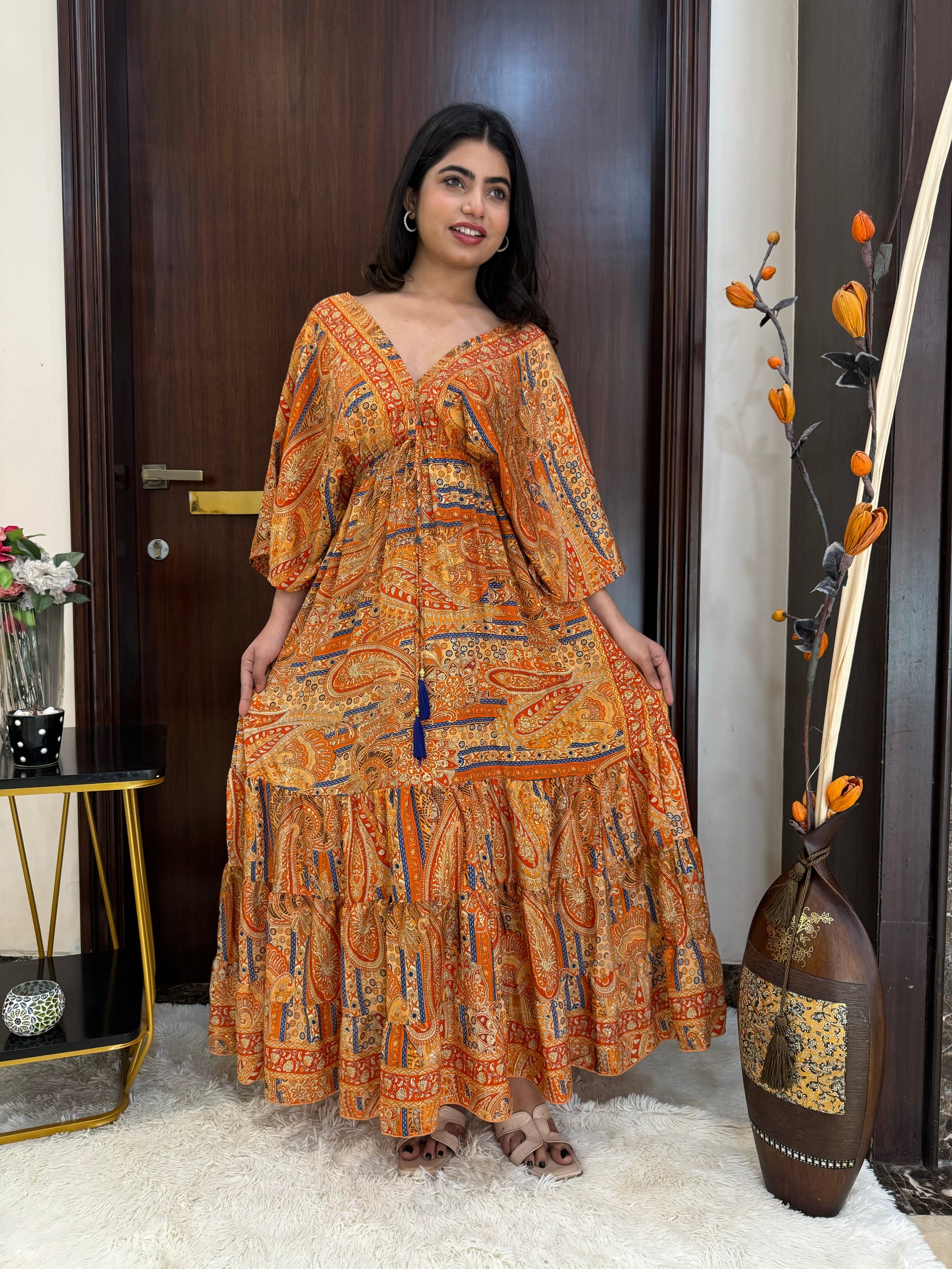 Kaftan pattern boho foil printed maxi dress - Sun Kissed SmisingBee