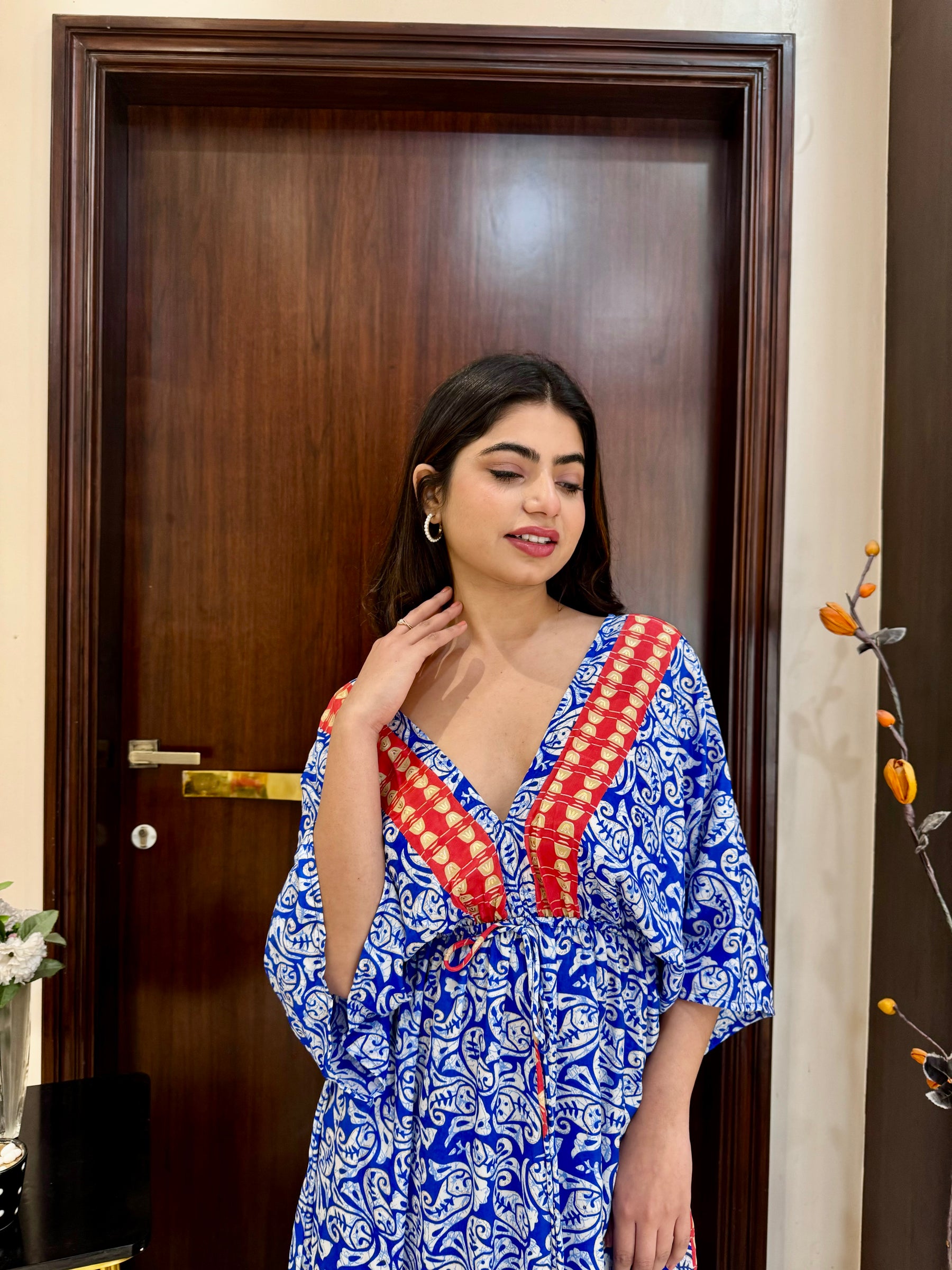 Kaftan pattern boho foil printed maxi dress - Crisp Sky SmisingBee