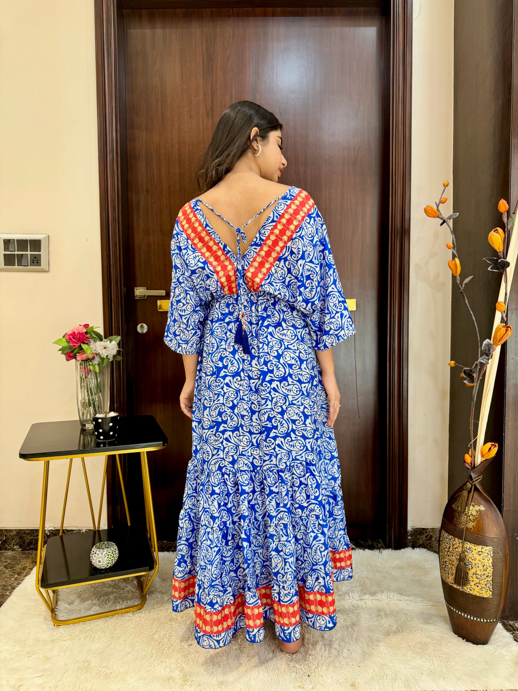 Kaftan pattern boho foil printed maxi dress - Crisp Sky SmisingBee