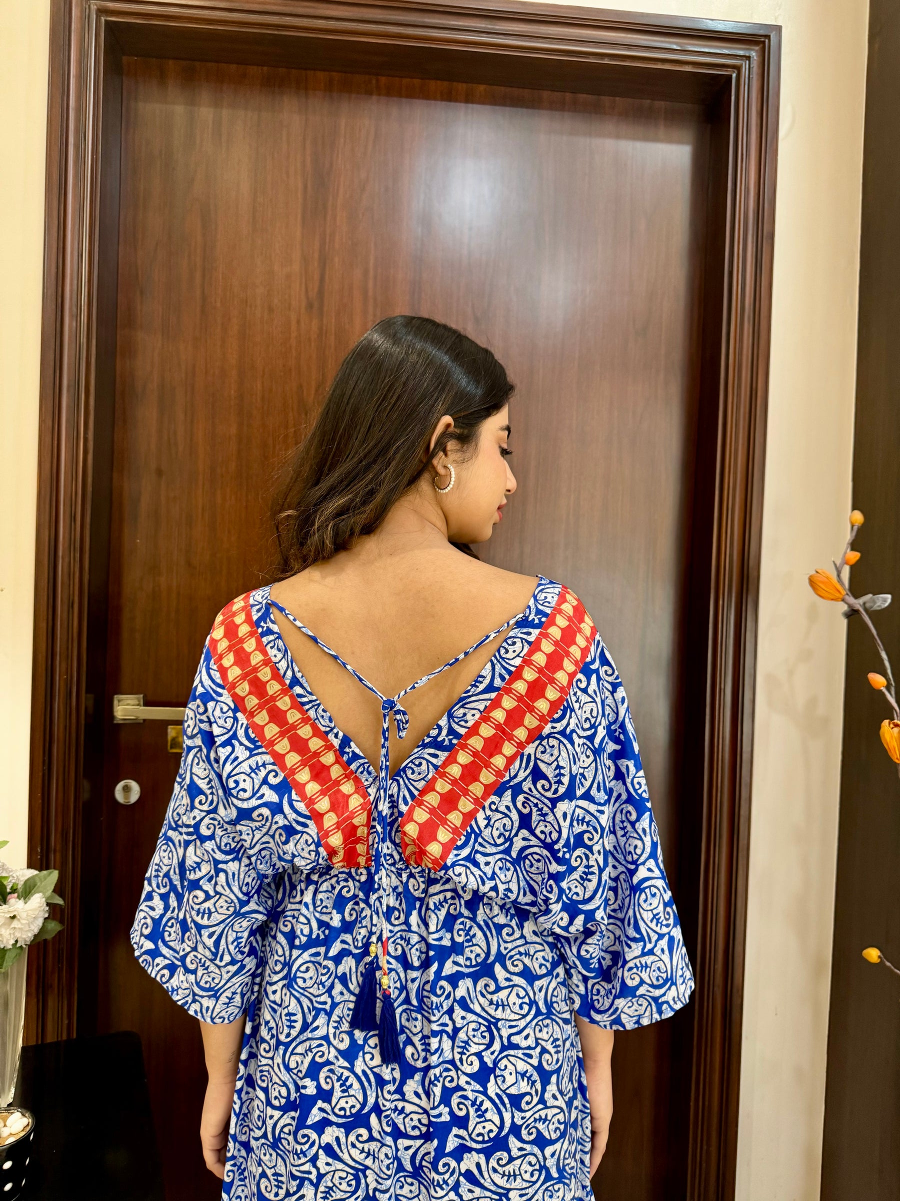 Kaftan pattern boho foil printed maxi dress - Crisp Sky SmisingBee
