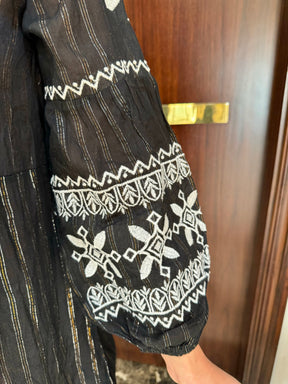 Lurex Embroidered  Short Dress in Black