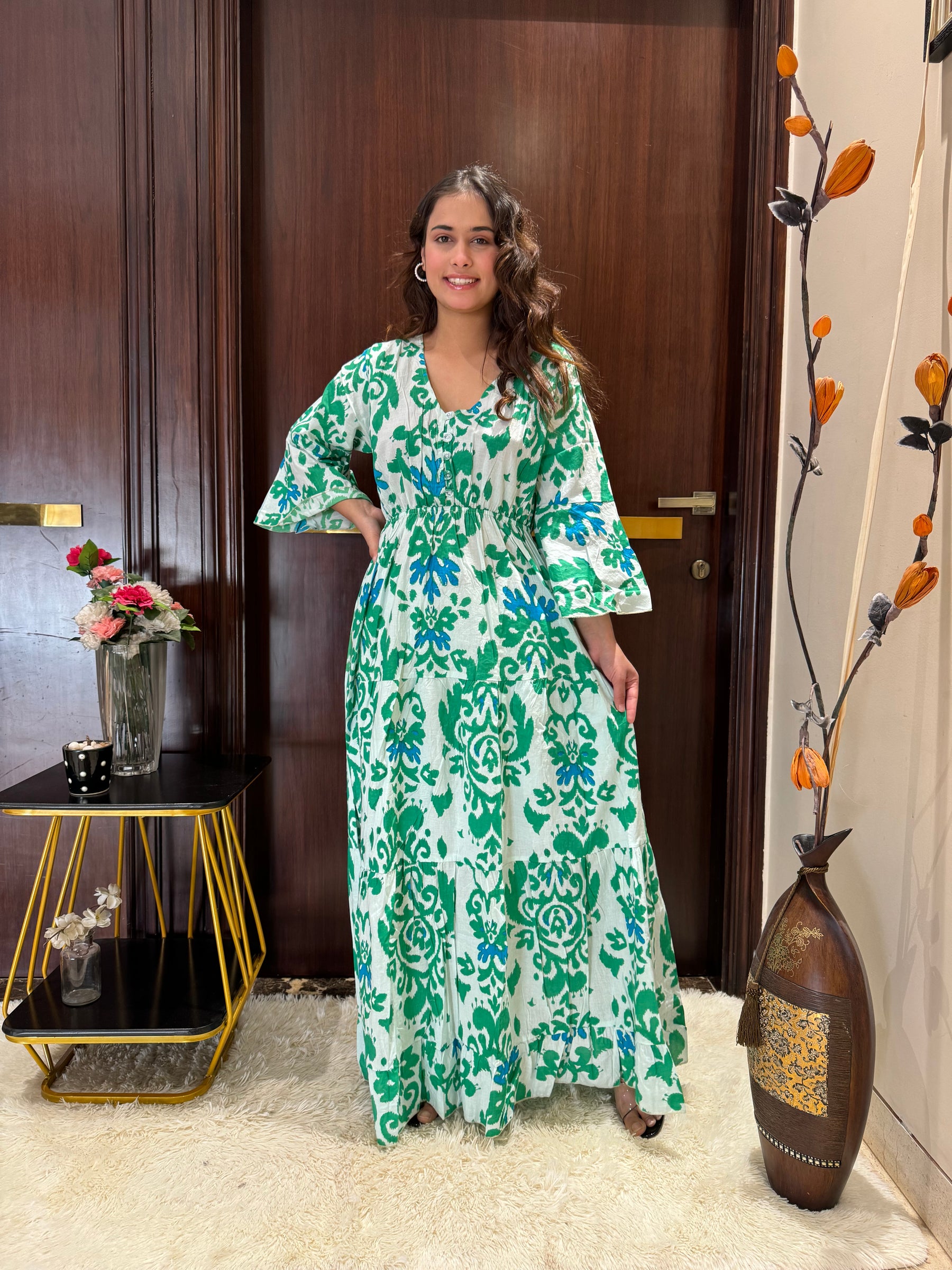 Bell Sleeves Cotton Long Dress - Spring Breeze