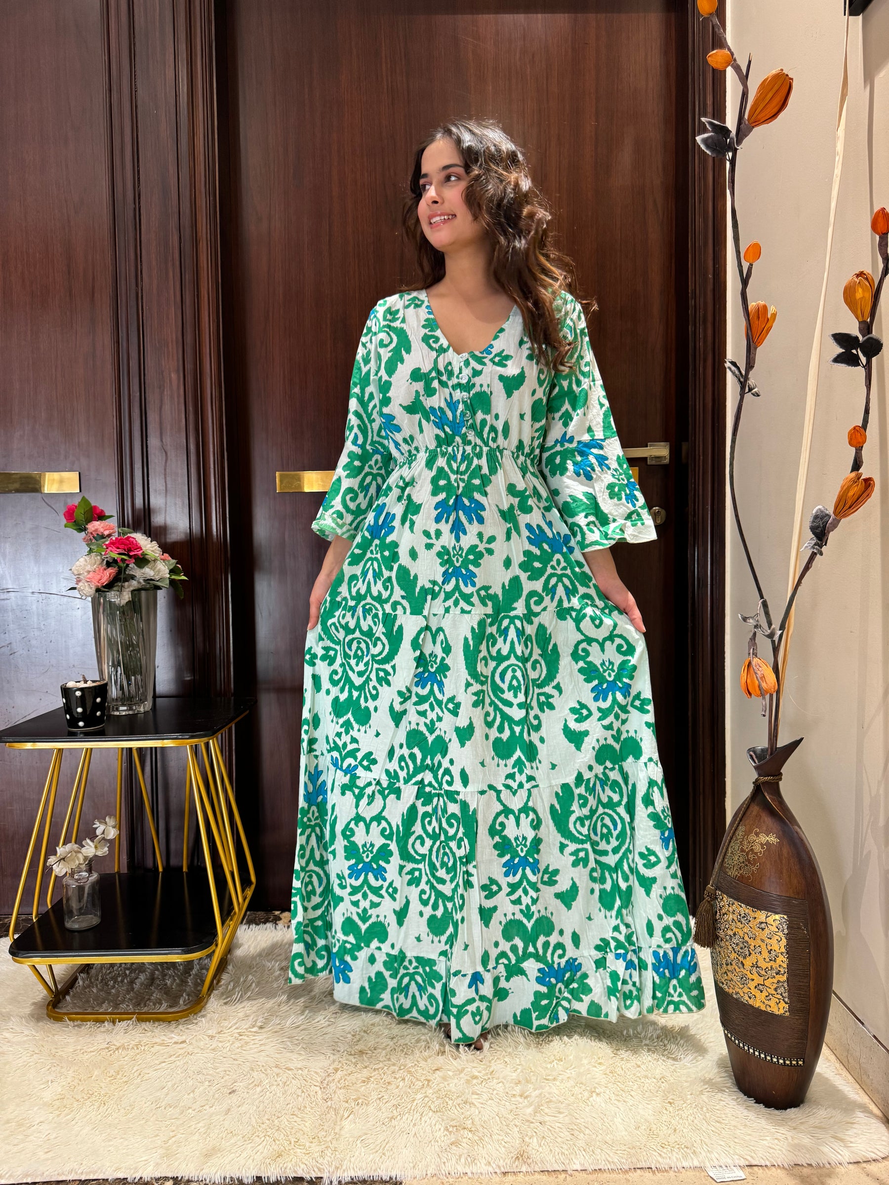 Bell Sleeves Cotton Long Dress - Spring Breeze