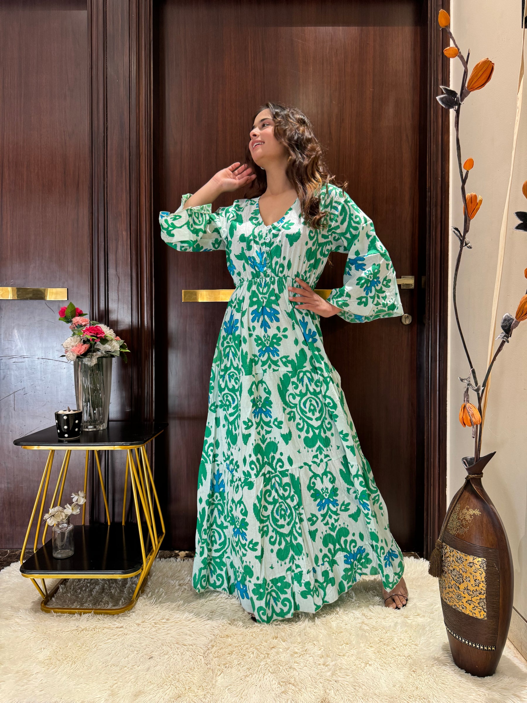 Bell Sleeves Cotton Long Dress - Spring Breeze