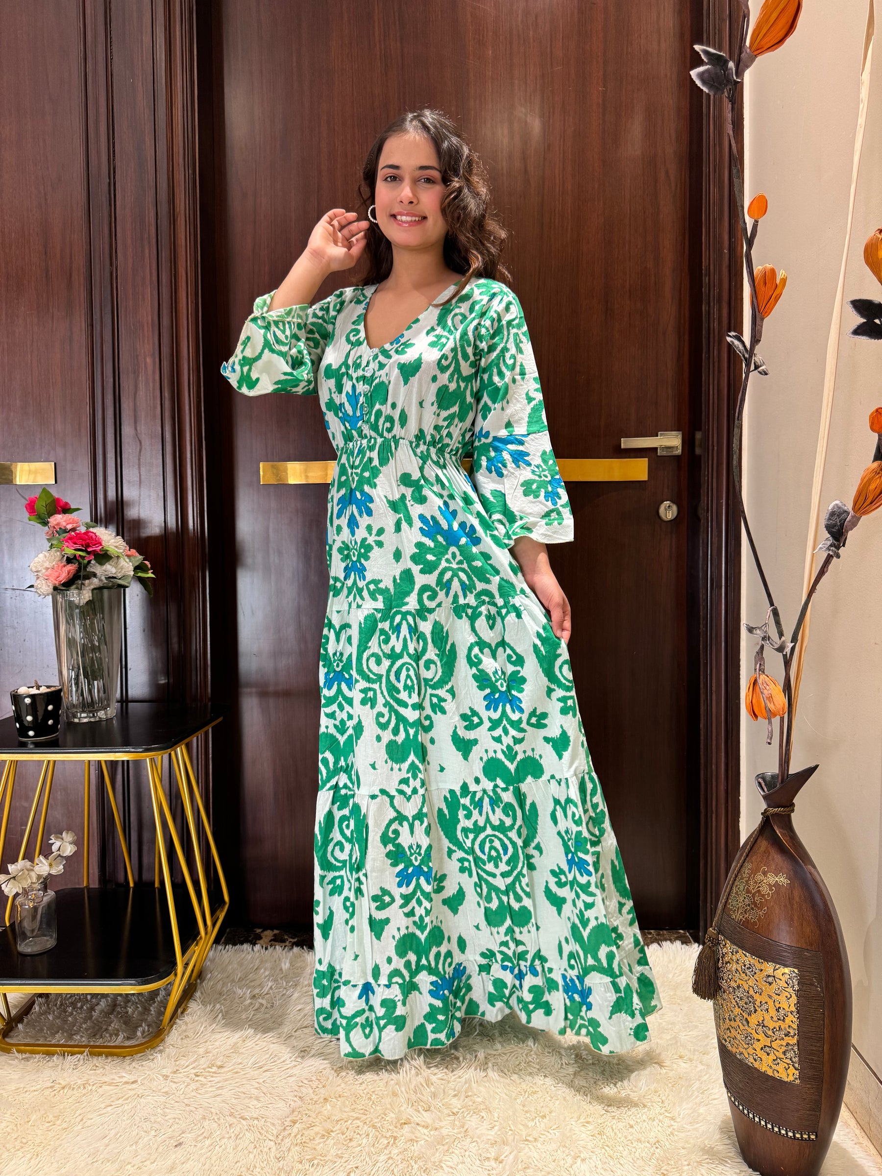 Bell Sleeves Cotton Long Dress - Spring Breeze