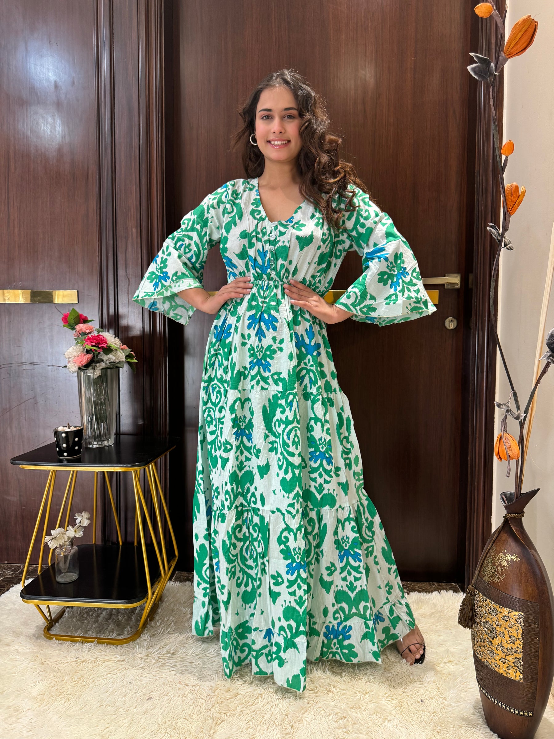 Bell Sleeves Cotton Long Dress - Spring Breeze