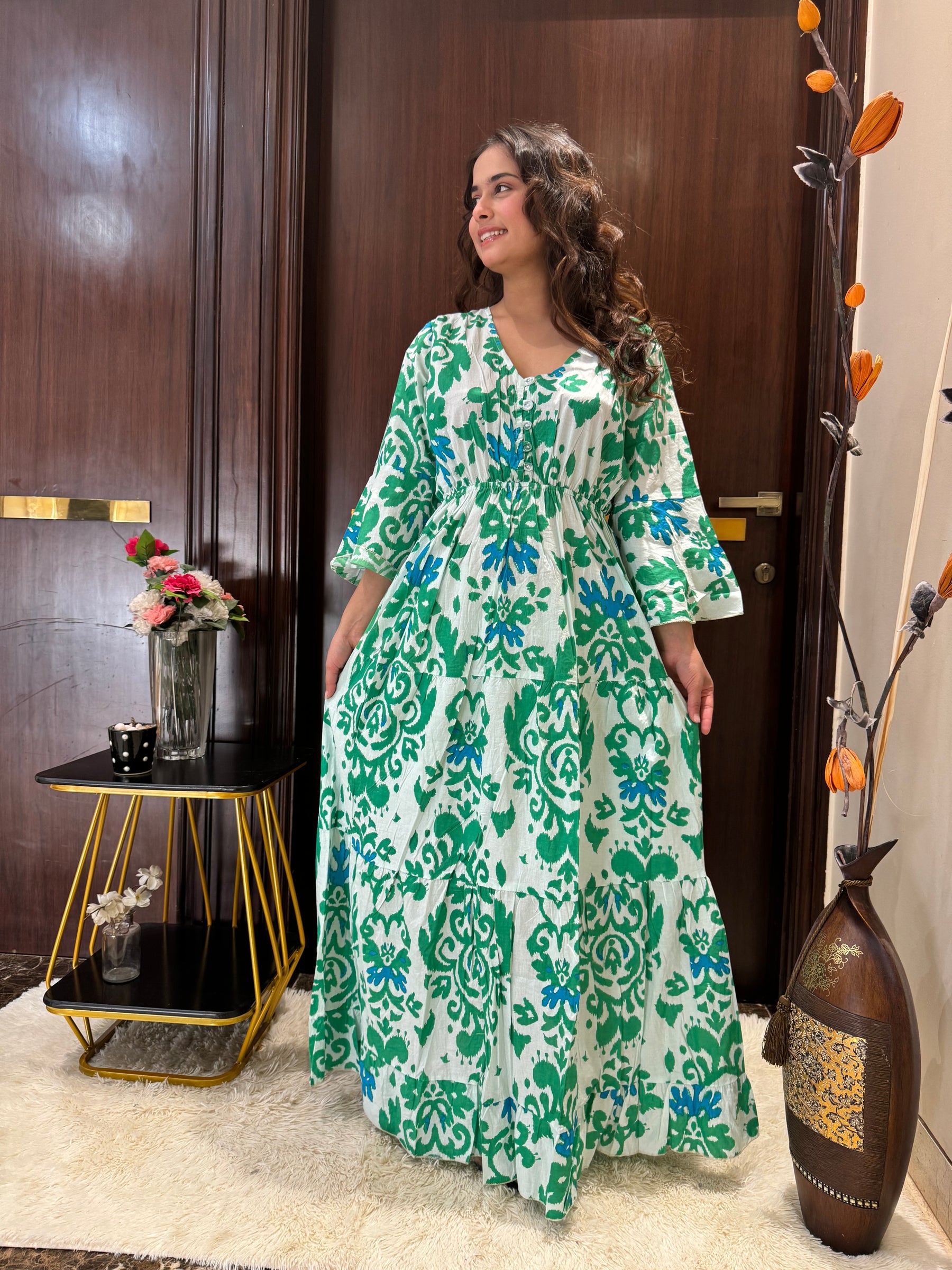 Bell Sleeves Cotton Long Dress - Spring Breeze