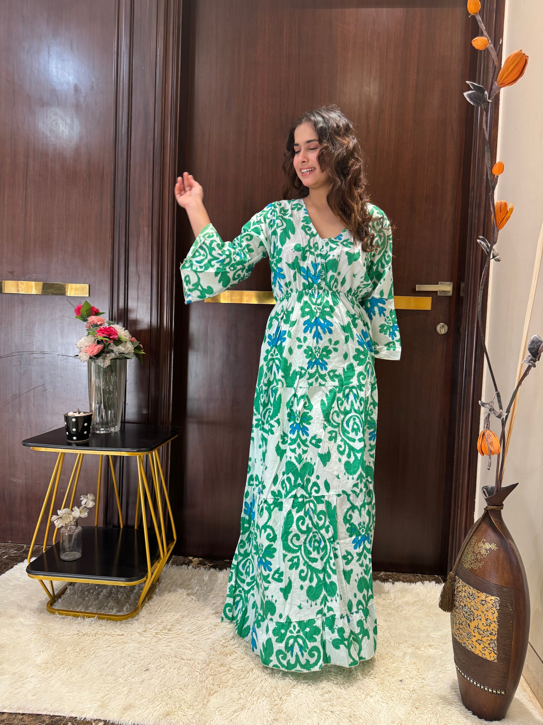 Bell Sleeves Cotton Long Dress - Spring Breeze