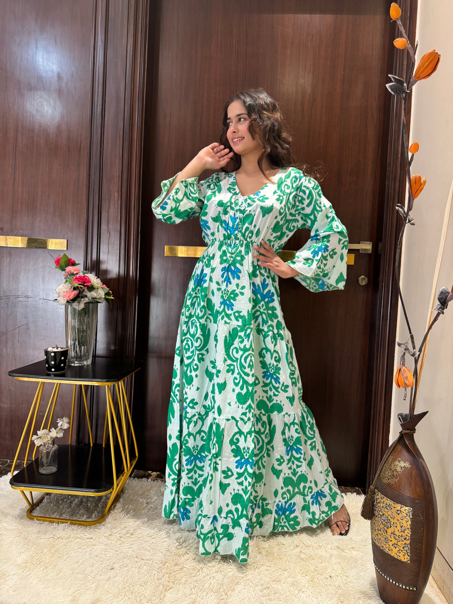 Bell Sleeves Cotton Long Dress - Spring Breeze