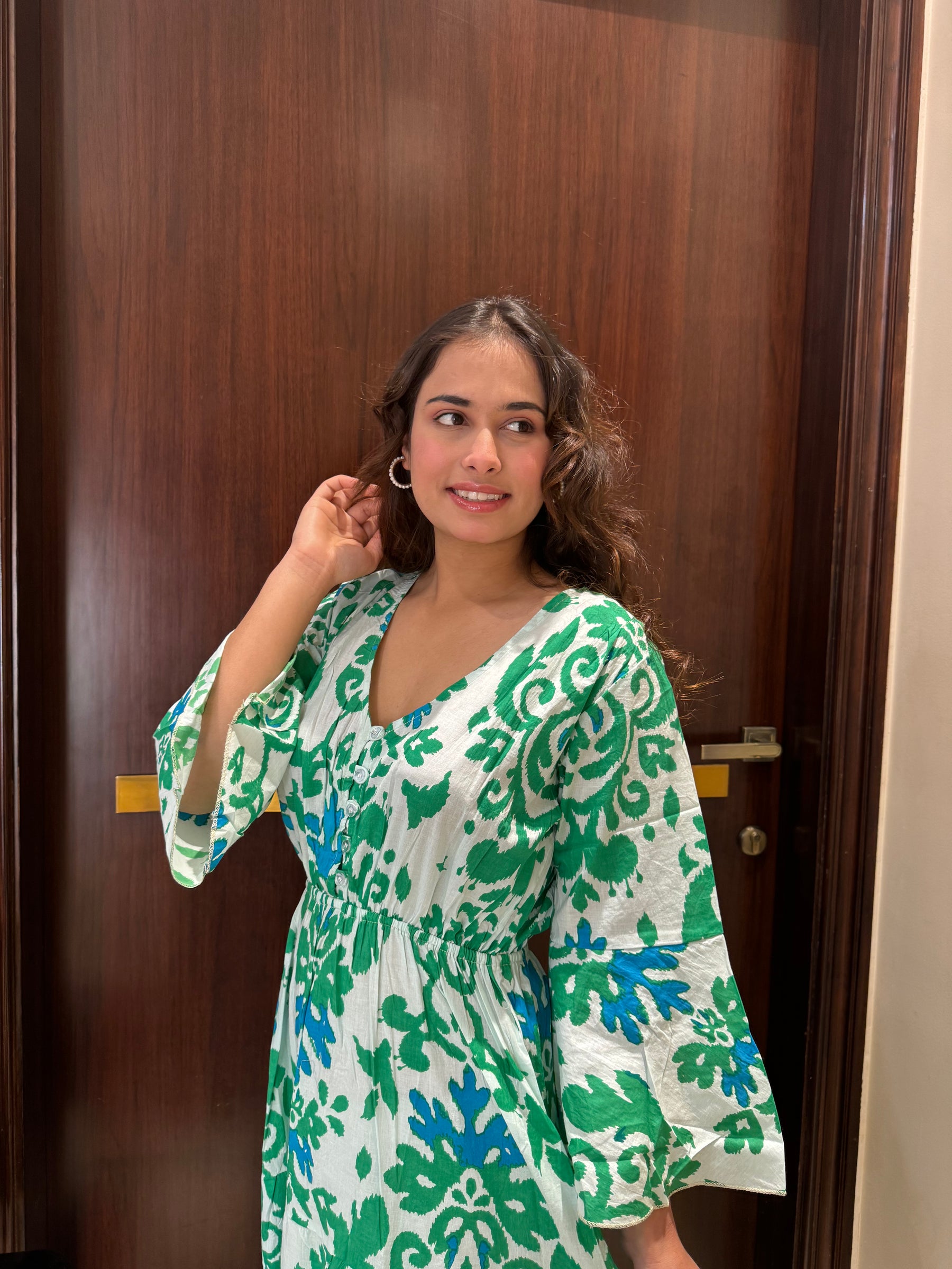Bell Sleeves Cotton Long Dress - Spring Breeze