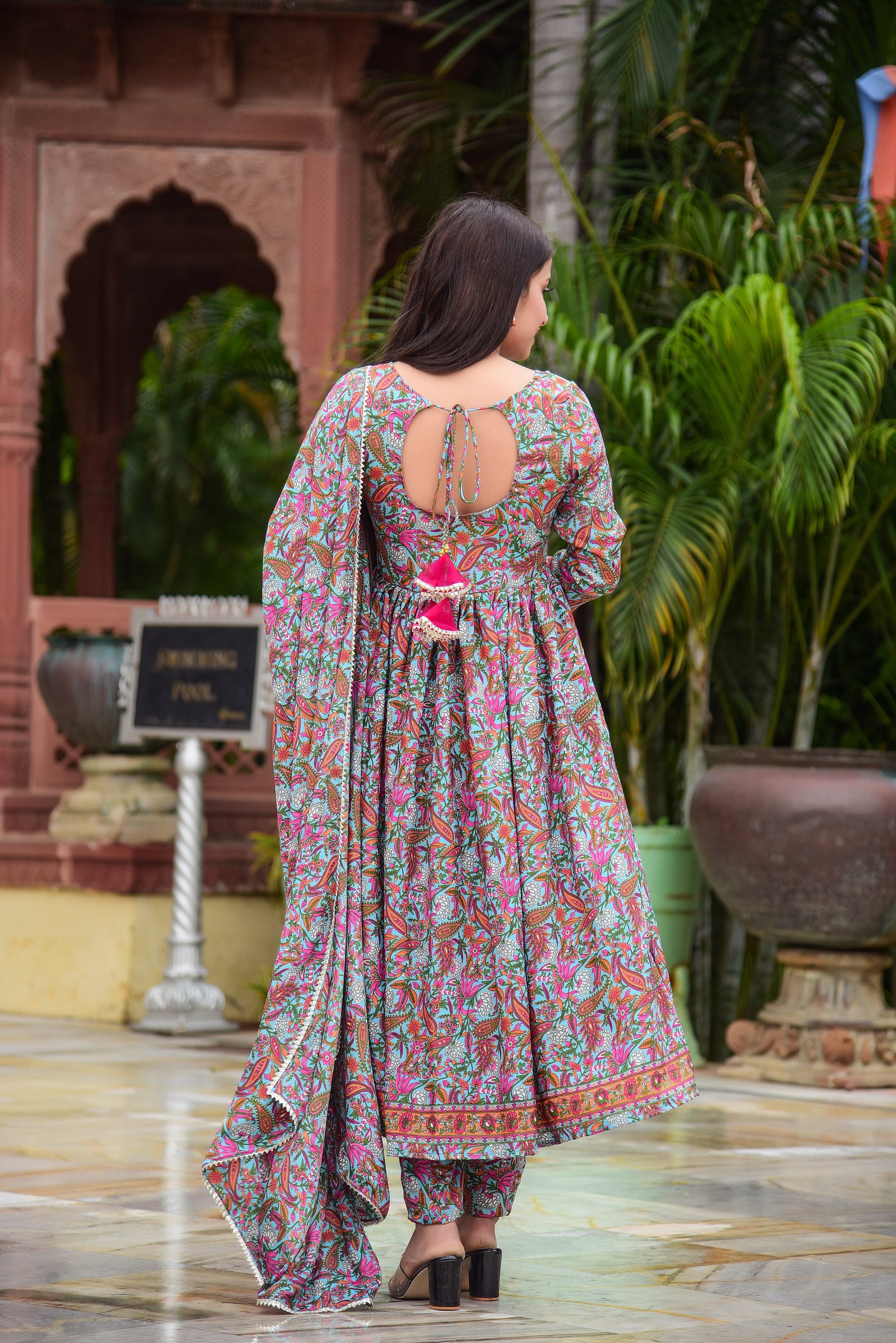 Pink and Blue paisley Floral Print Kurta Set