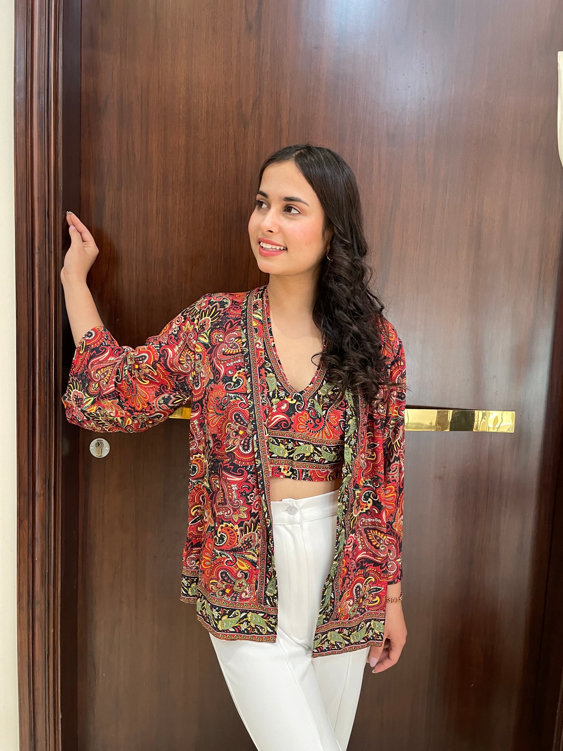 Kimono and Halter Set In Red and Green