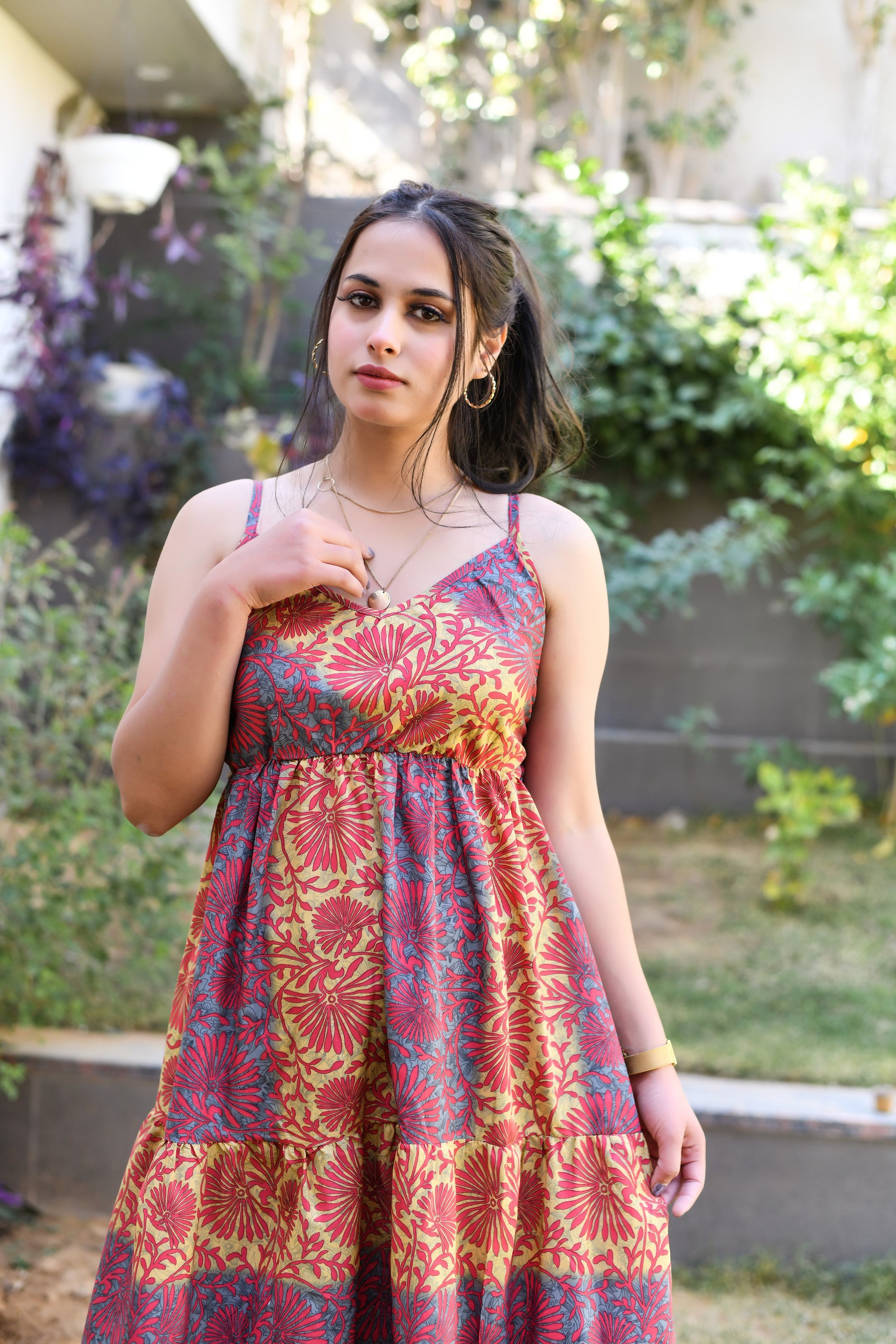 Two shade ruffle hem midi dress- SmisingBee