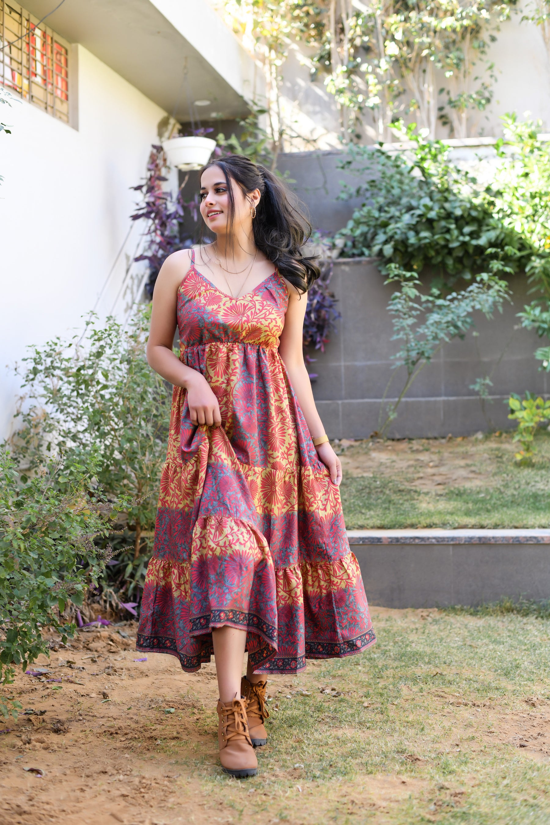 Two shade ruffle hem midi dress- SmisingBee