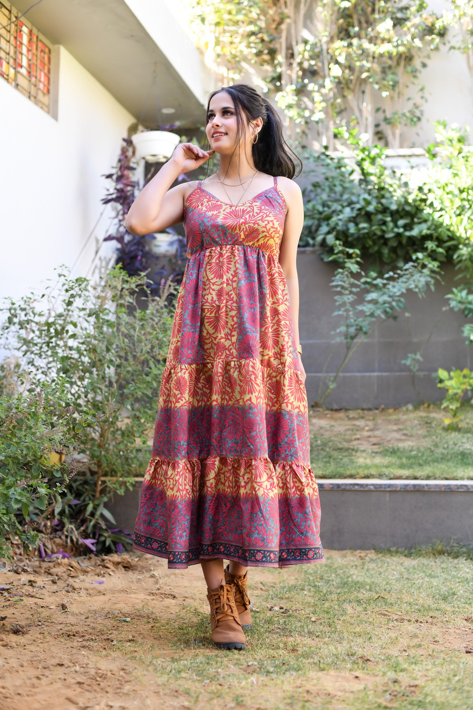 Two shade ruffle hem midi dress- SmisingBee