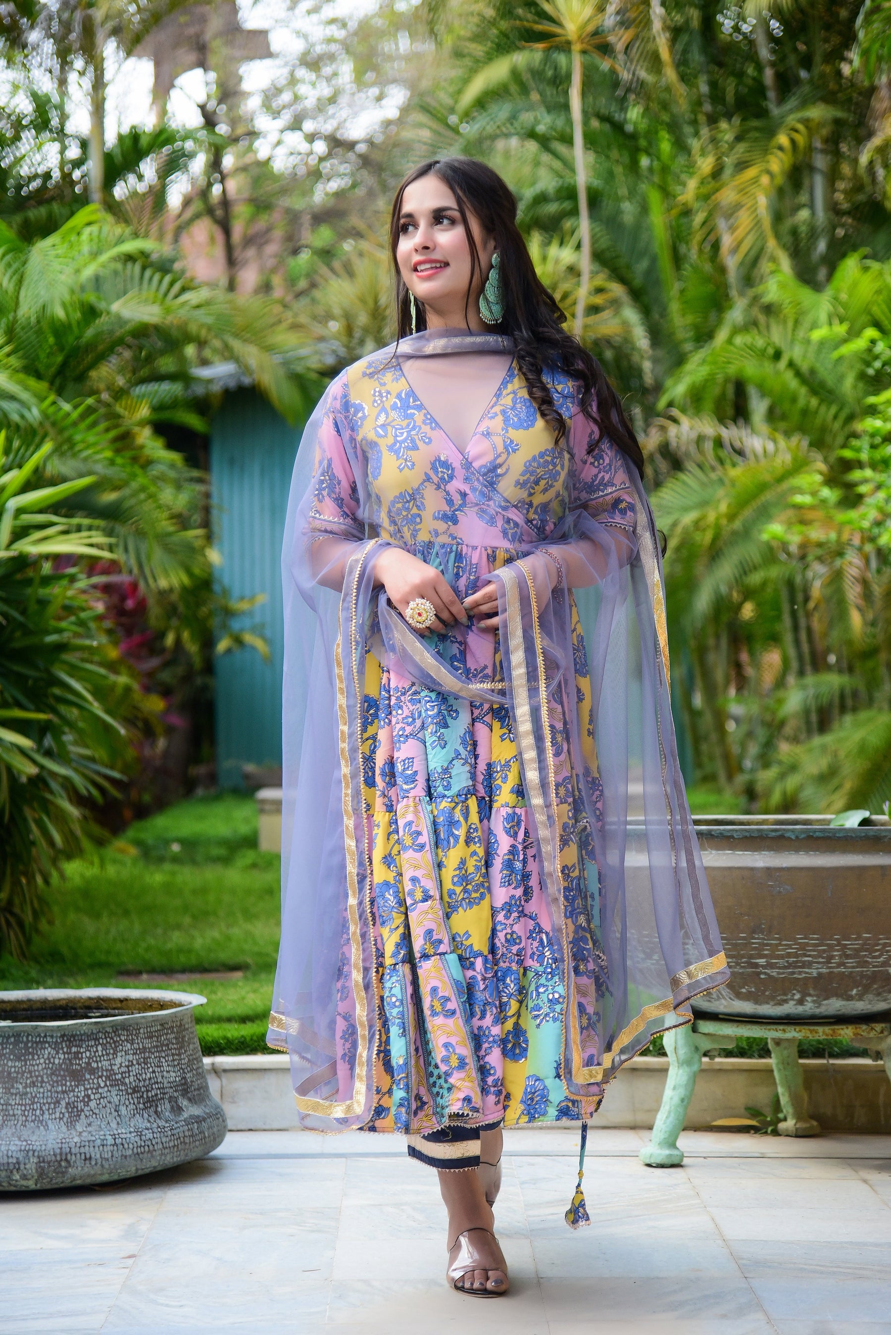 Multicolor floral Angrakha Kurta Set