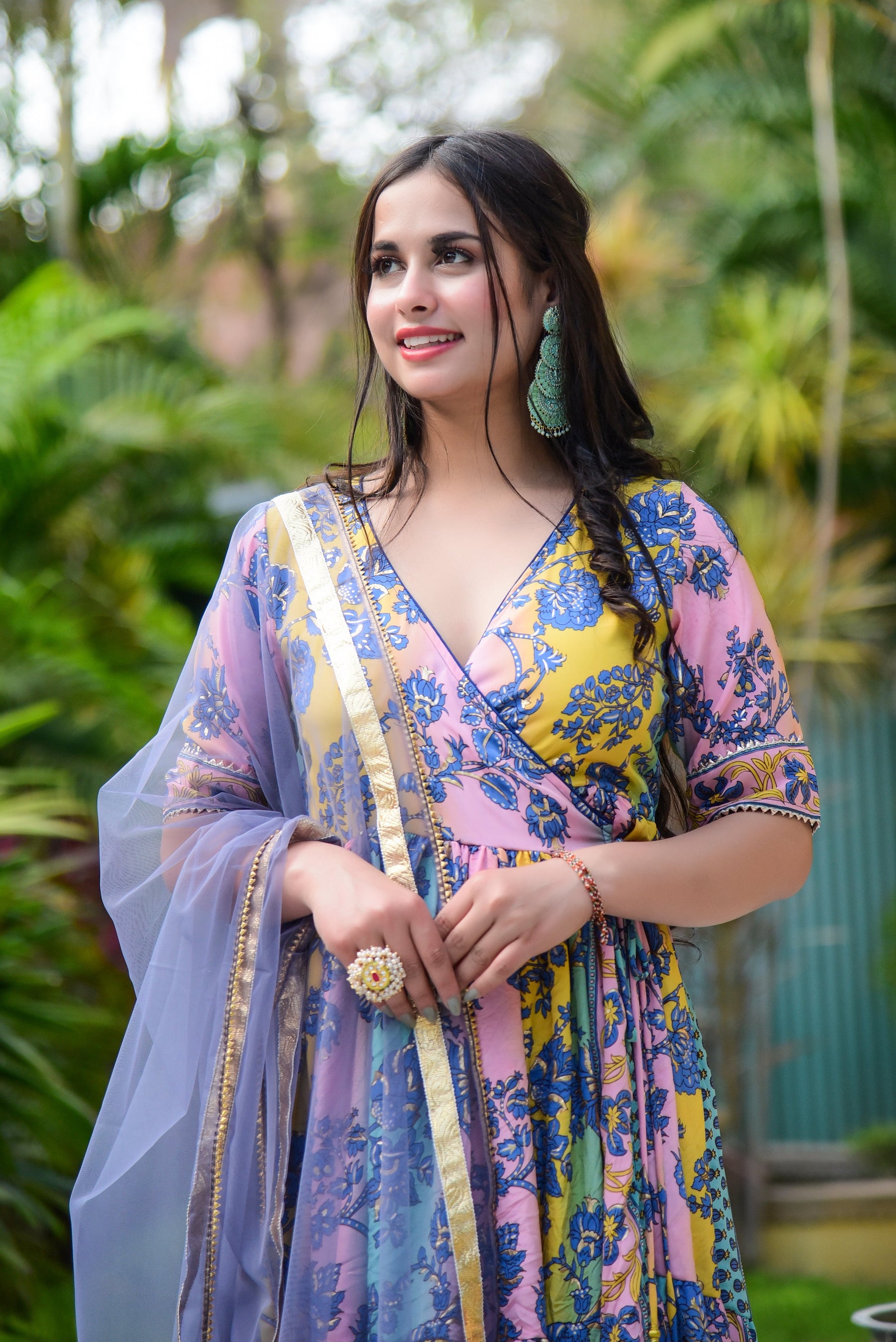 Multicolor floral Angrakha Kurta Set