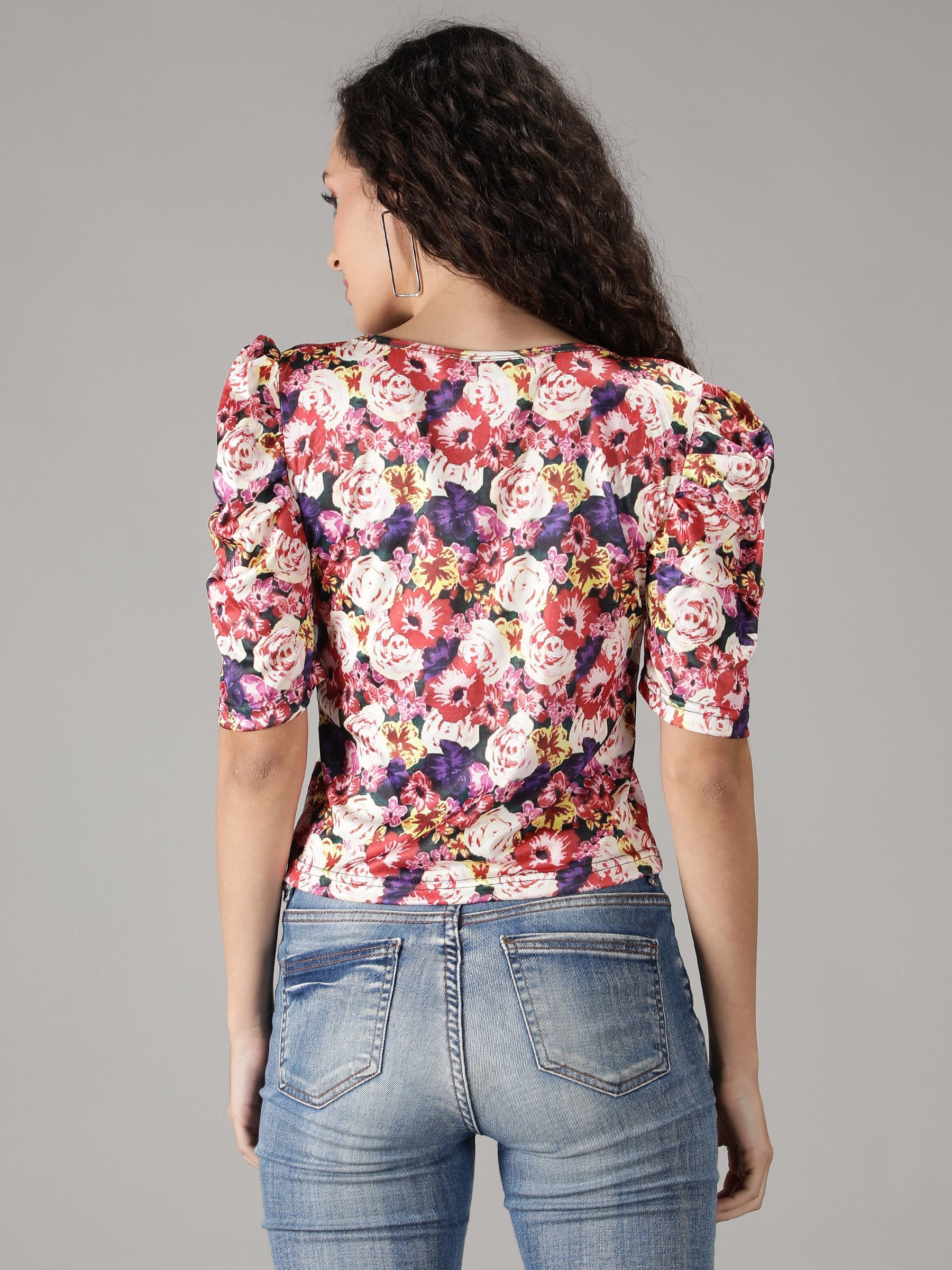 SmisingBee Square Neck Floral Print Top