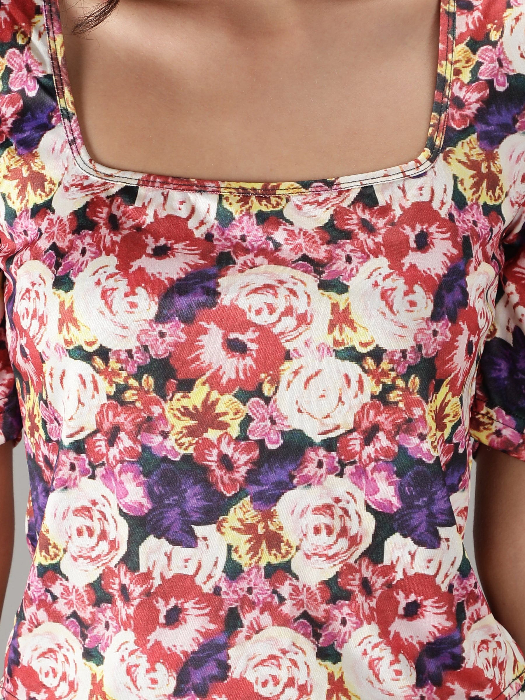 SmisingBee Square Neck Floral Print Top