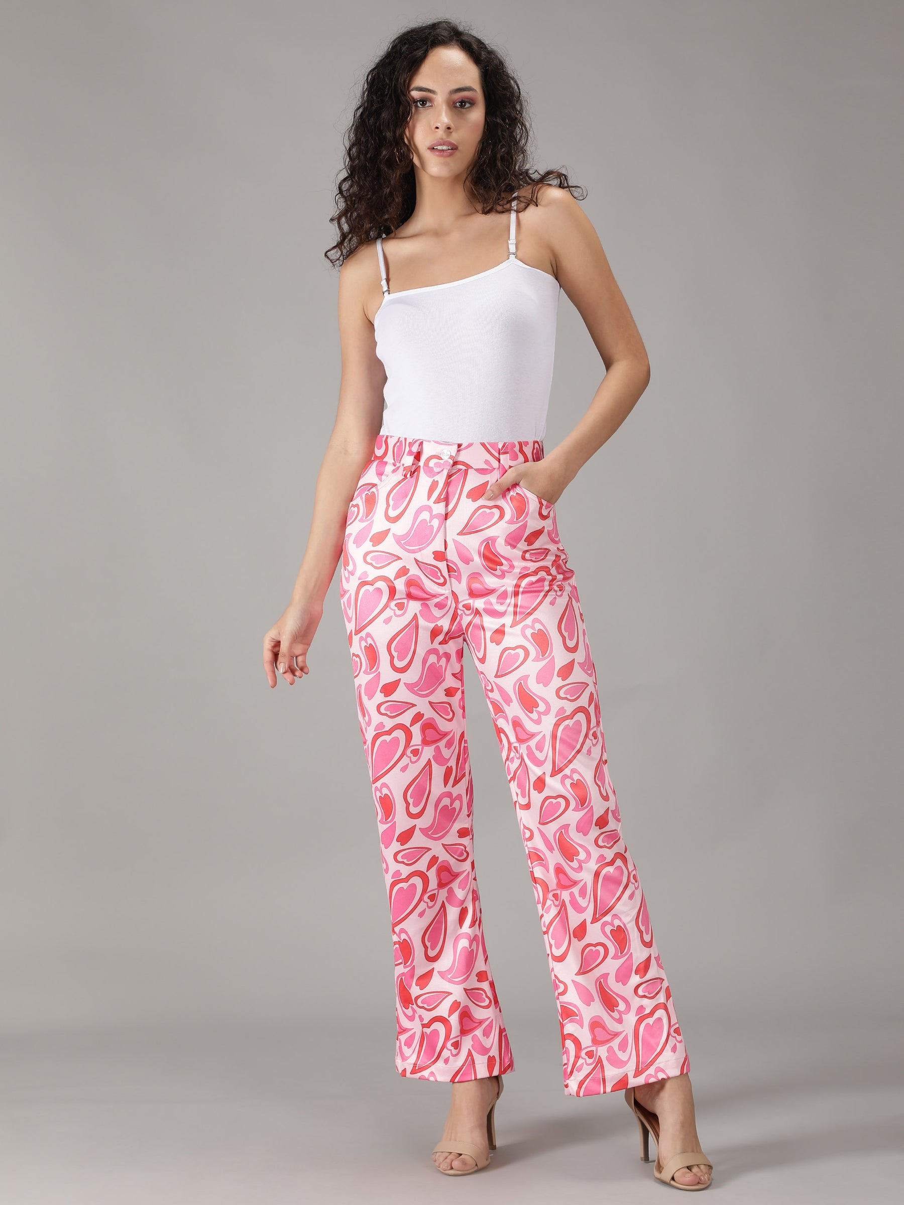 SmisingBee Heart Print Flare Leg Pants