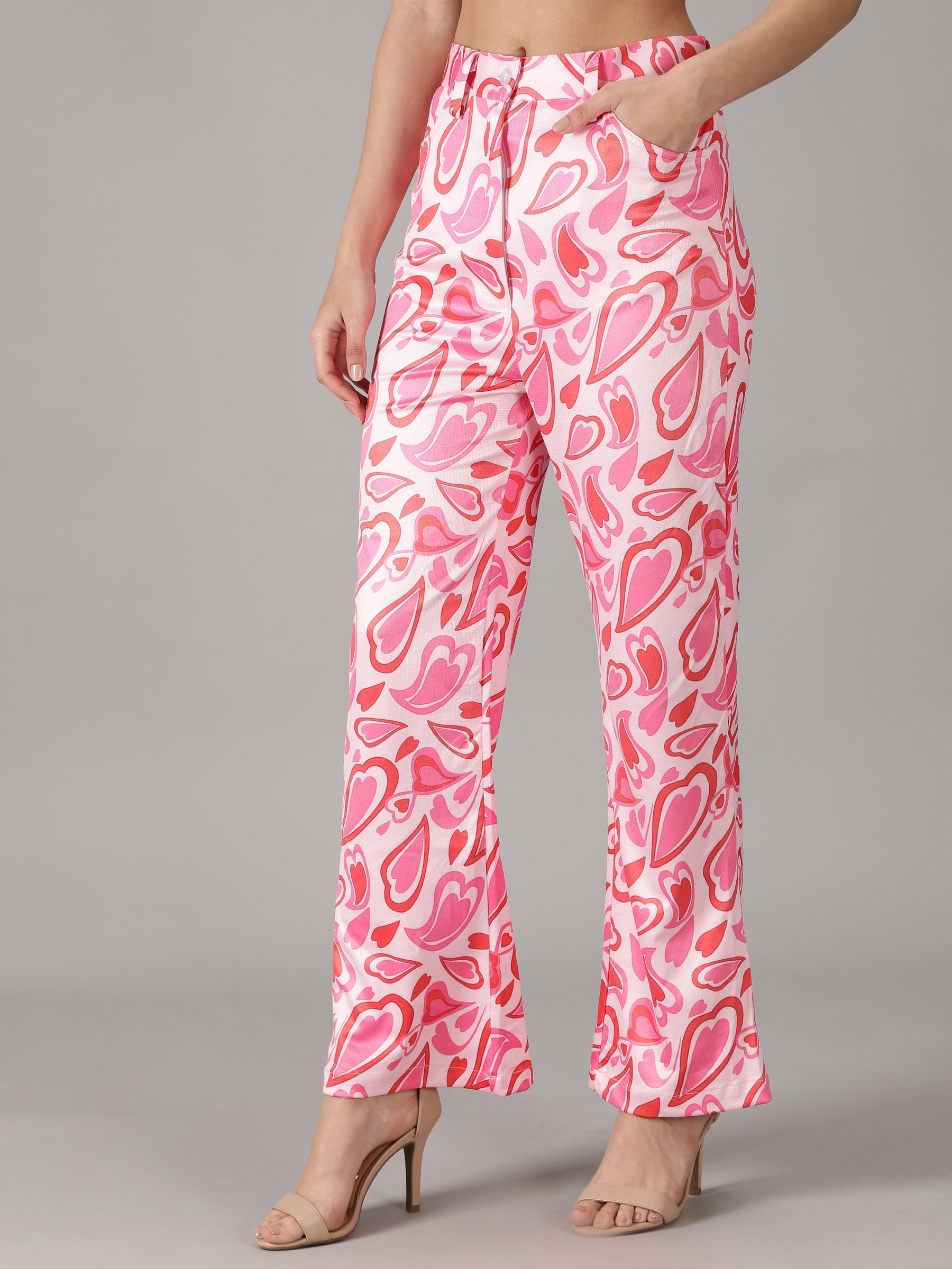 SmisingBee Heart Print Flare Leg Pants