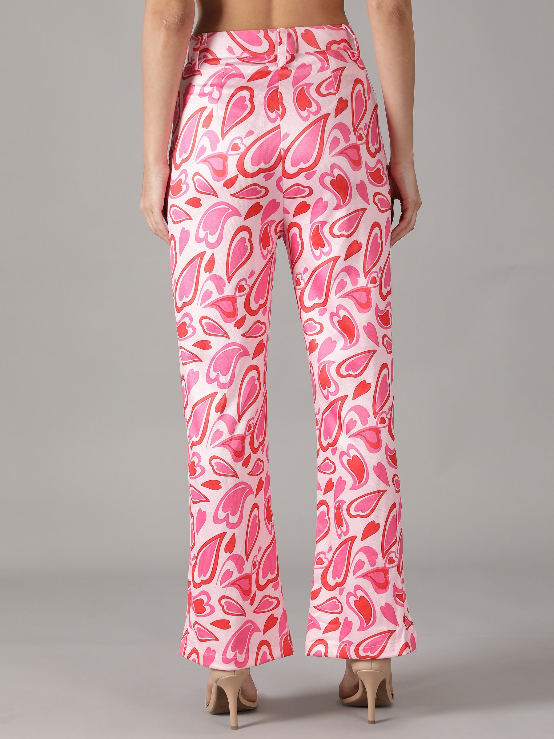 SmisingBee Heart Print Flare Leg Pants