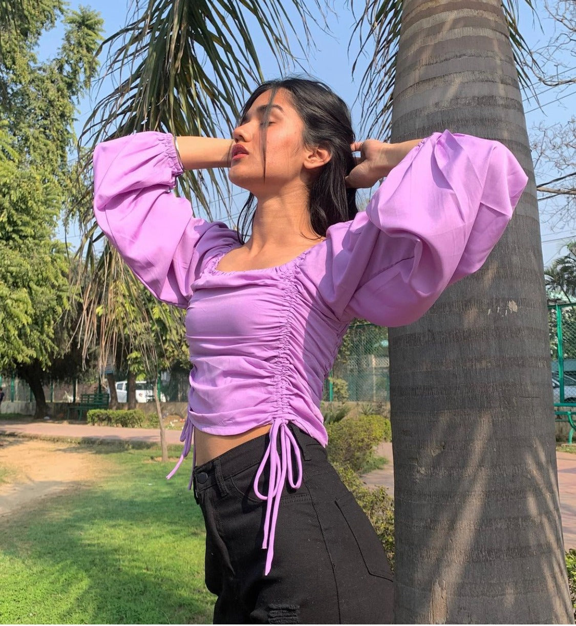 Smisingbee Purple Ruched Crop Top