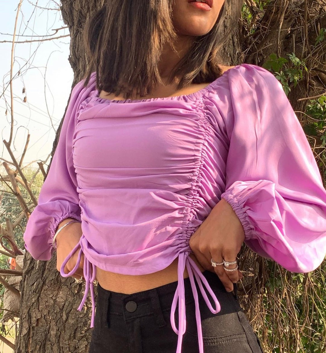 Smisingbee Purple Ruched Crop Top