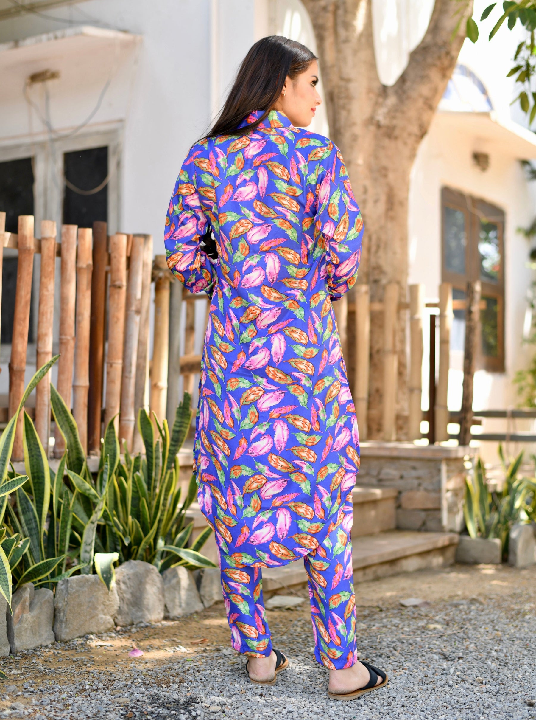 Dark Blue Leaf Printed Coordinates