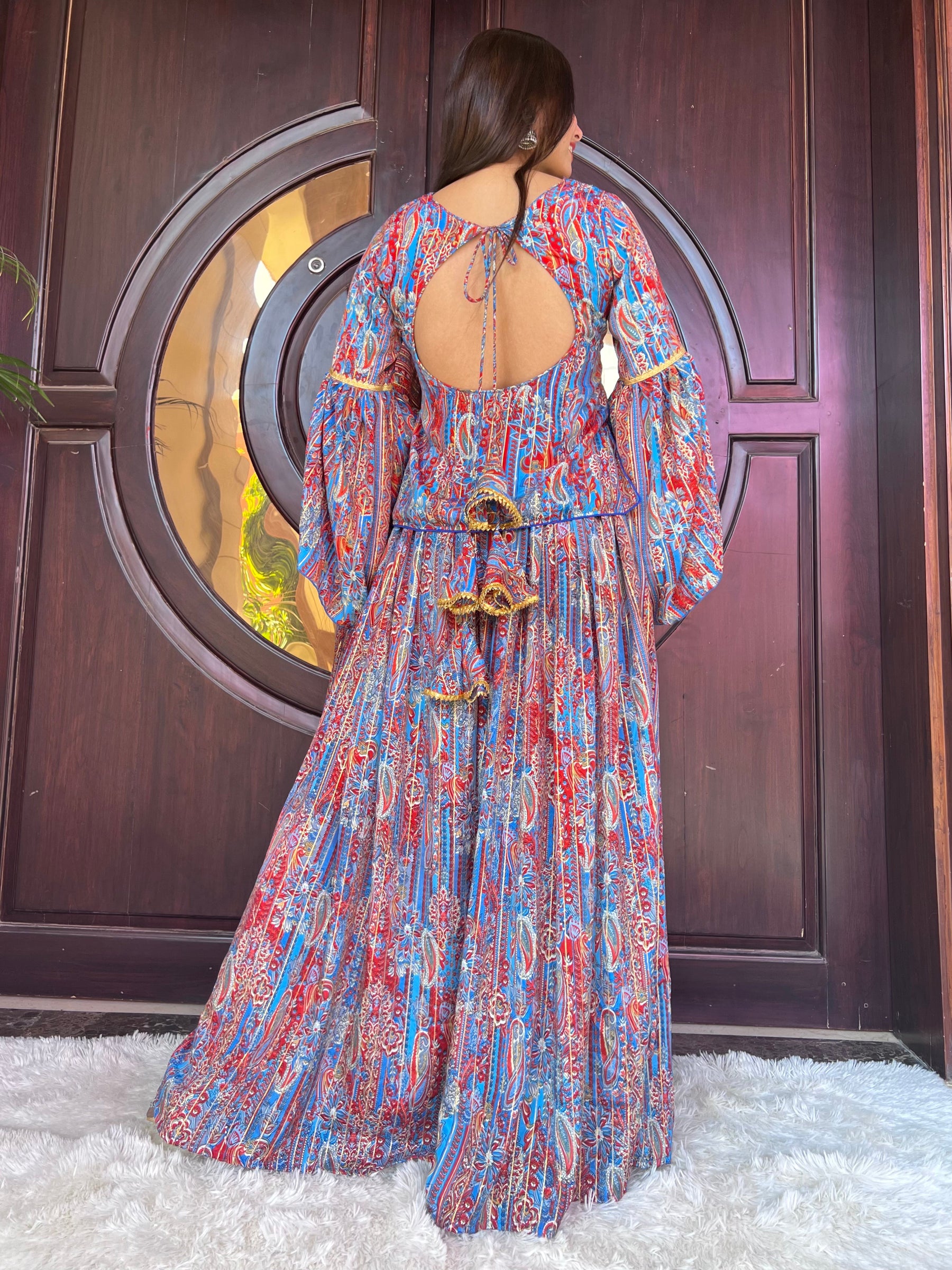 Red and Blue Ethnic Motifs Sharara Set