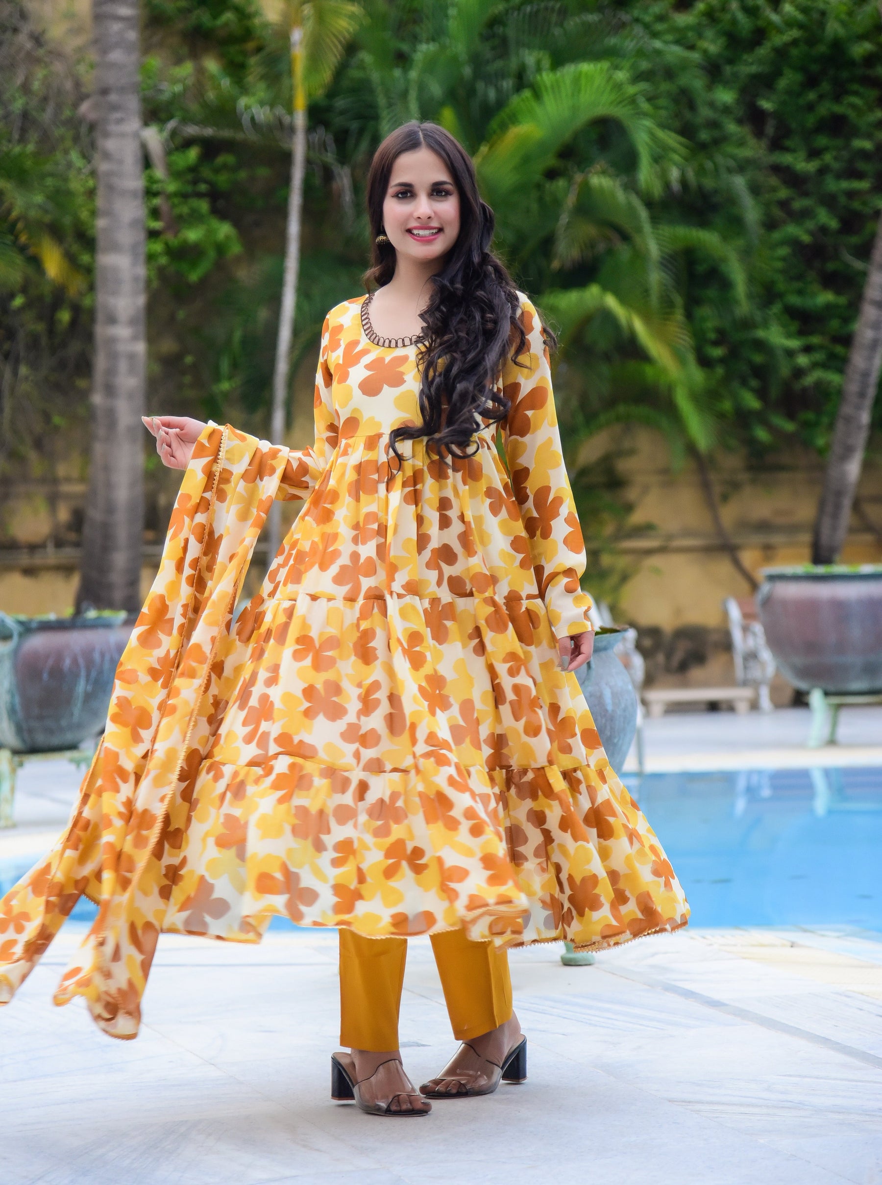 Yellow Floral Anarkali Set