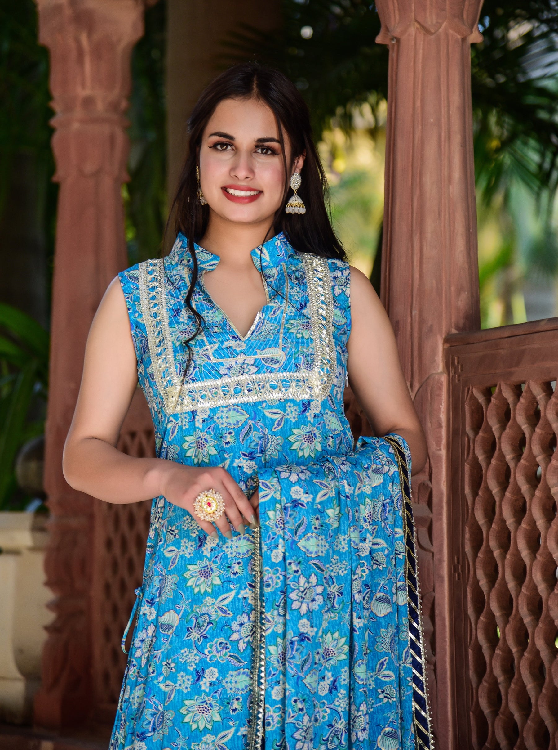 Straight fit Blue Cut Sleeves Kurta Set