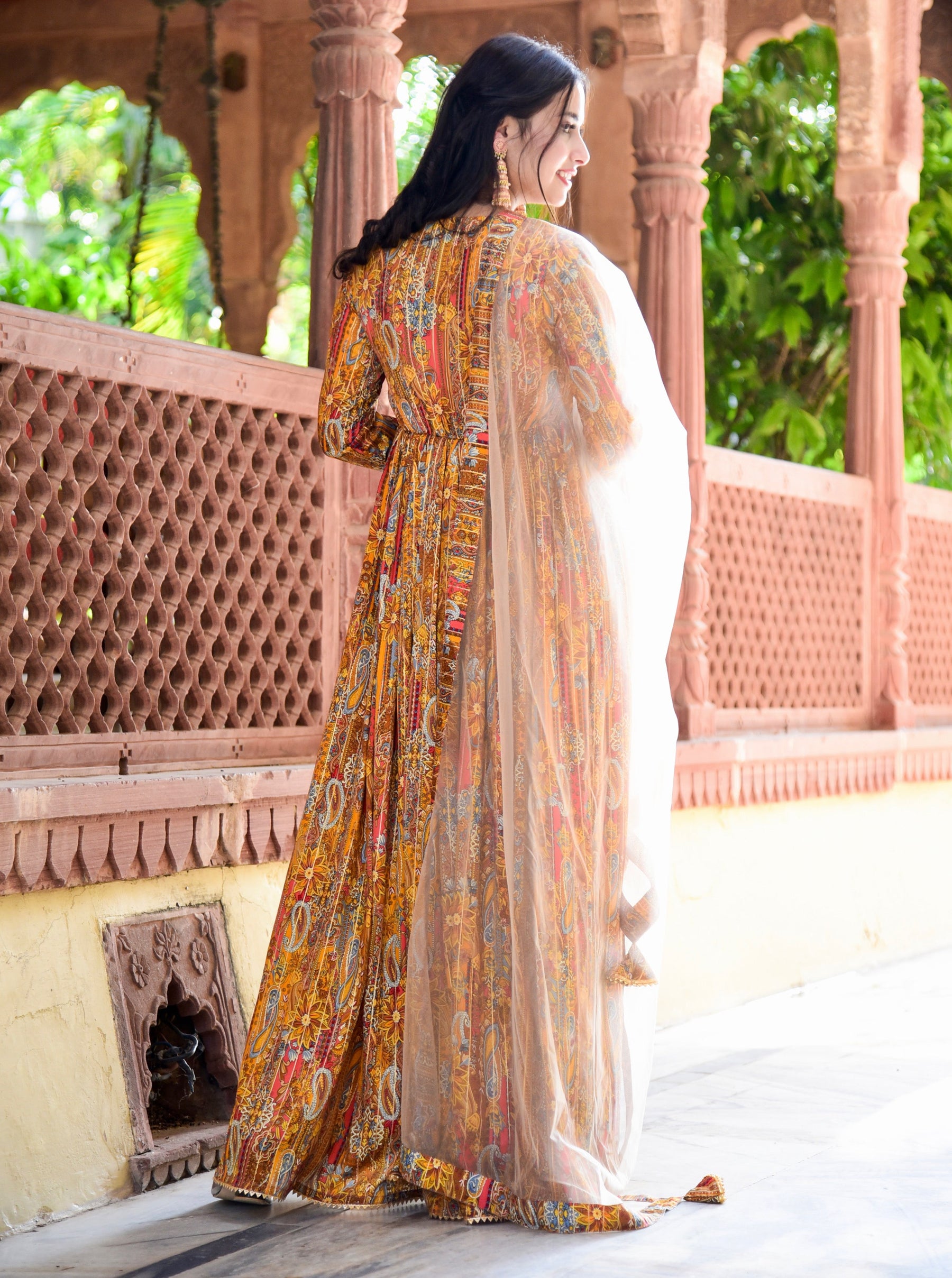 Golden Lurex Anarkali Kurta with Dupatta