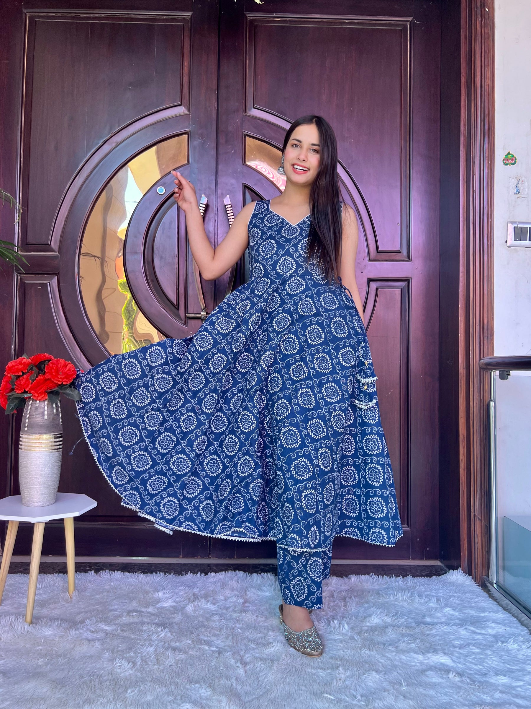 Blue Bandhej Printed Suit Set