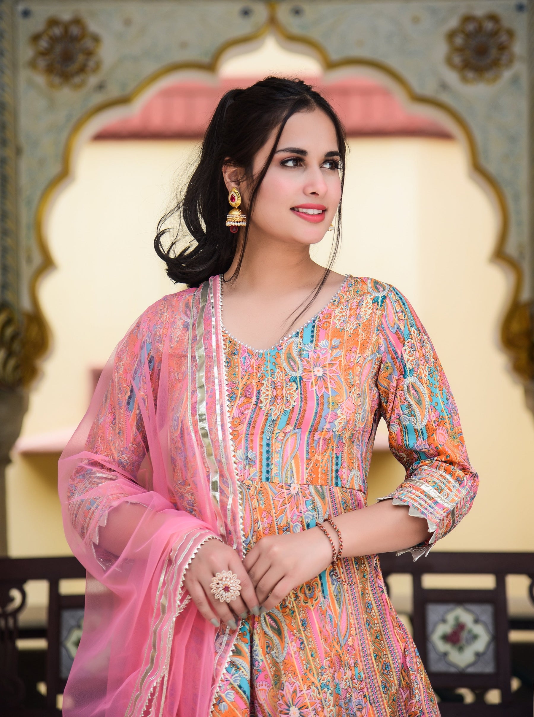 Peachy Pink Lurex Gota Work Sharara Set