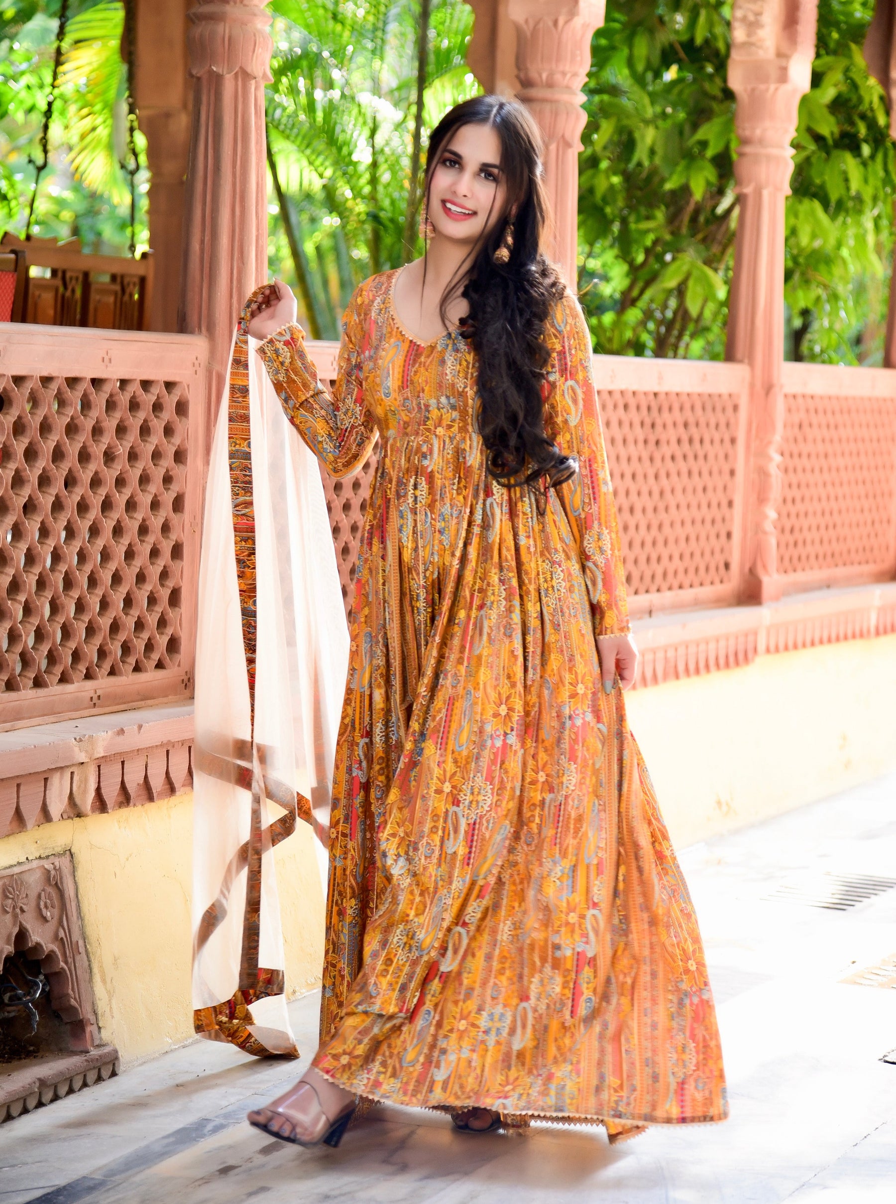 Golden Lurex Anarkali Kurta with Dupatta