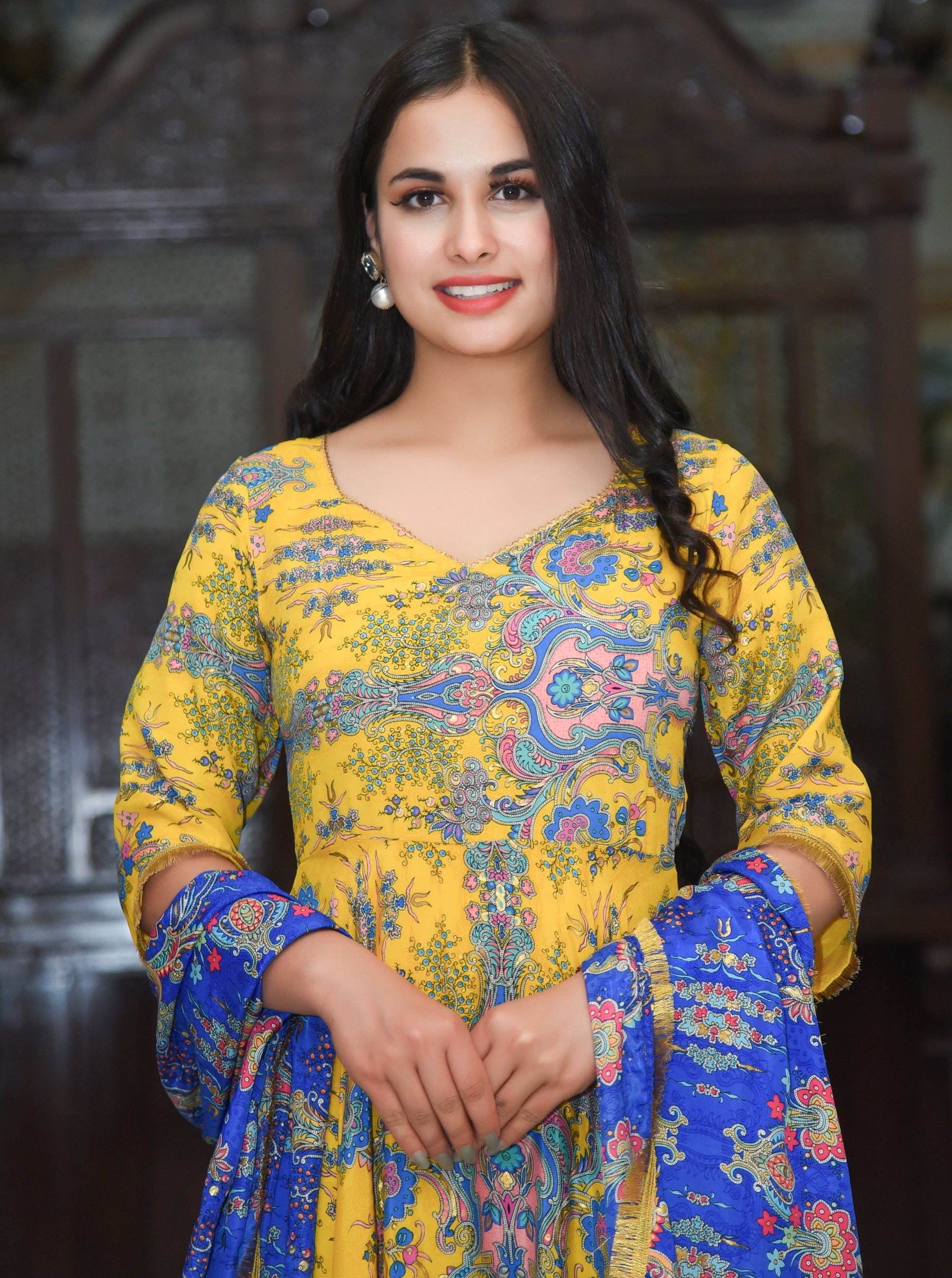 Yellow Kiran Foil printed kurta set