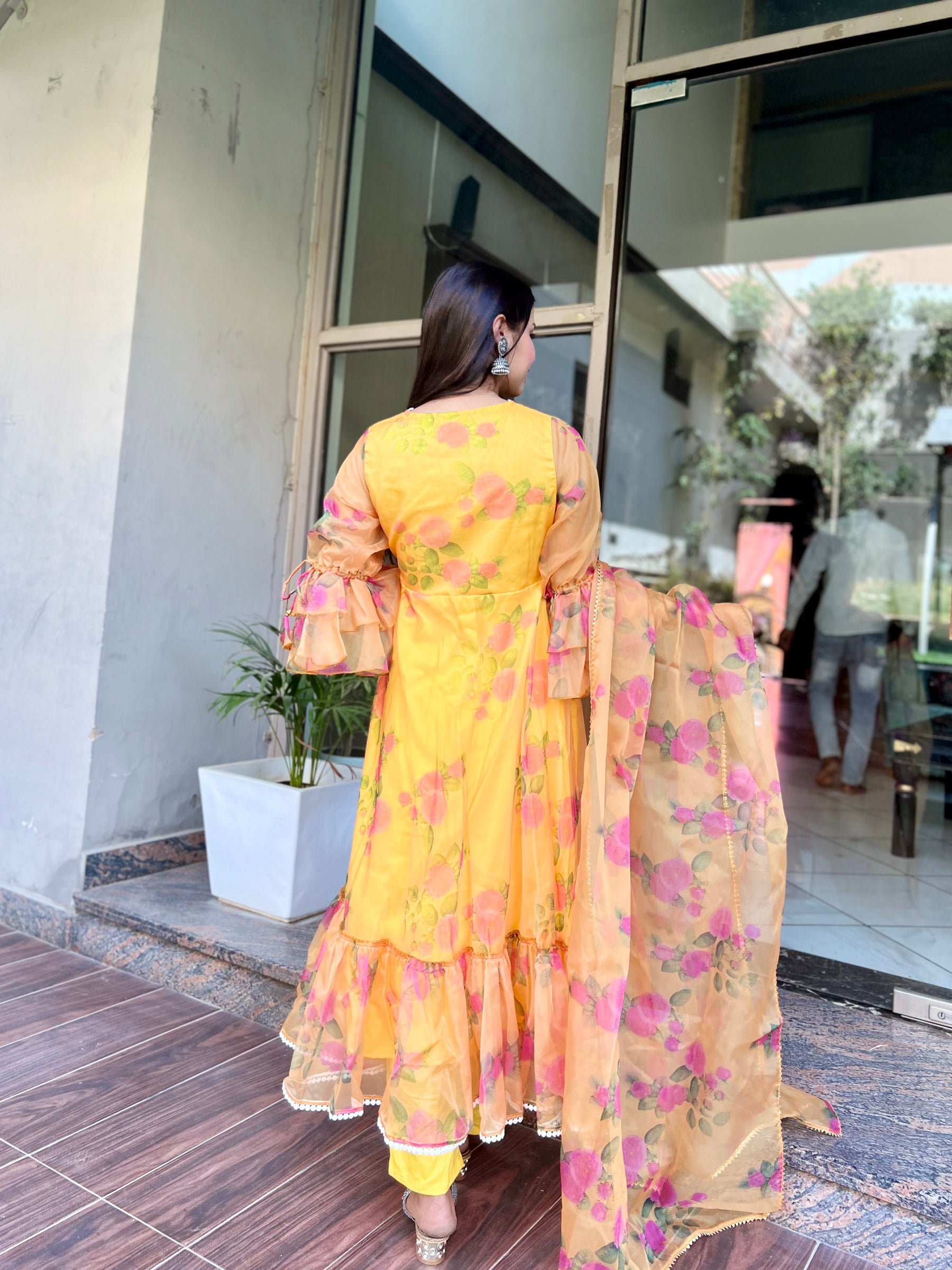 Yellow Angrakha Organza Suit