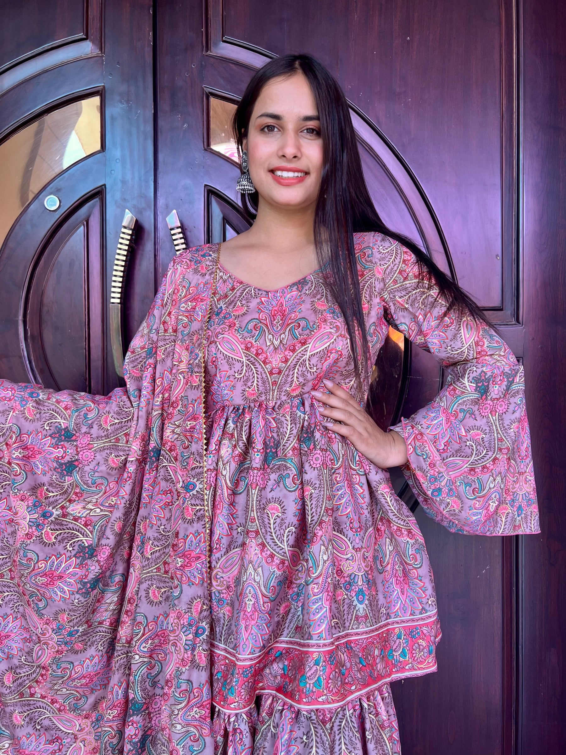 Pinkish Printed Ethnic Motifs Sharara Set