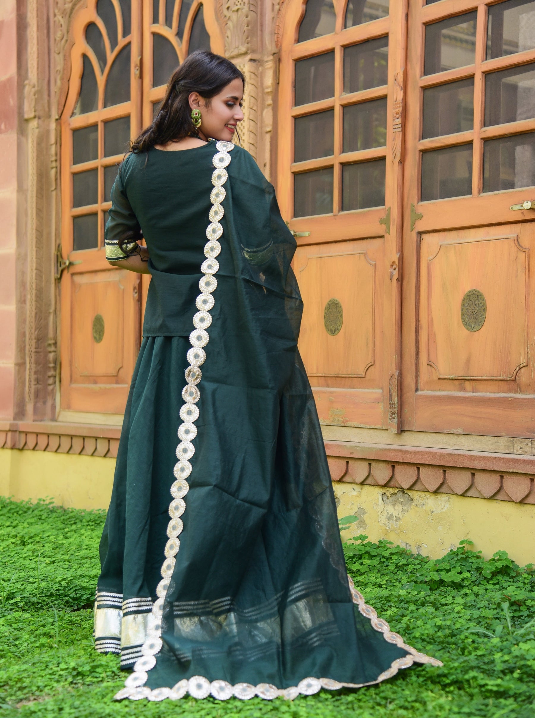 Dark Green Peplum Lehenga Set